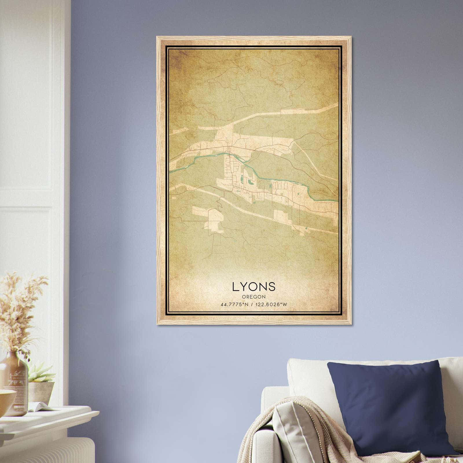 Vintage Lyons Oregon Map Poster, Lyons OR City Road Wall Art Print