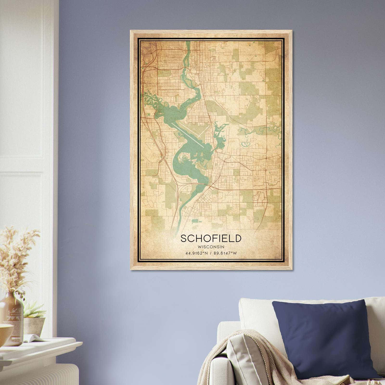 Vintage Schofield Wisconsin Map Poster, Schofield WI City Road Wall Art Print