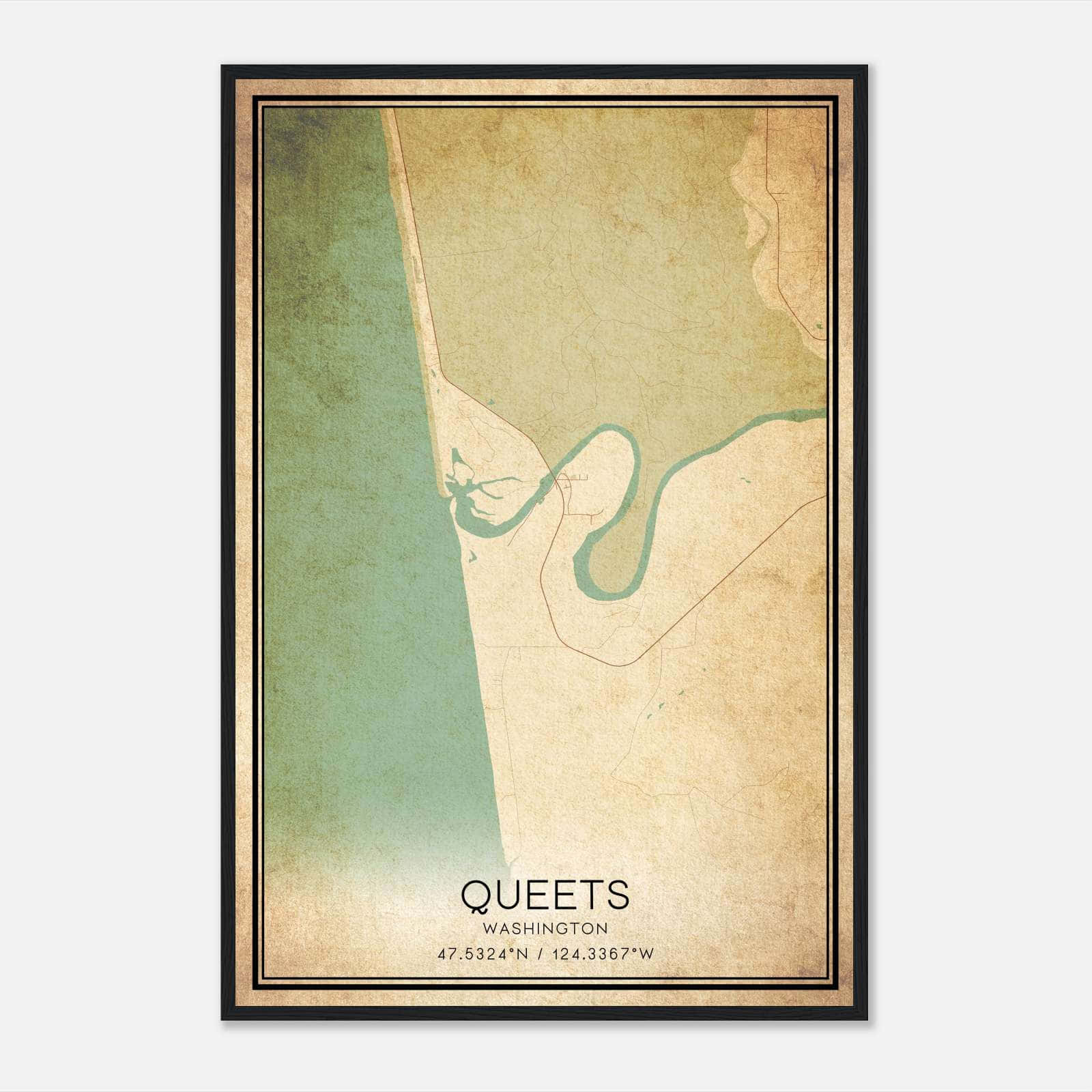 Vintage Queets Washington Map Poster, Queets WA City Road Wall Art Print Vintage Queets Washington Map Poster, Queets WA City Road Wall Art Print