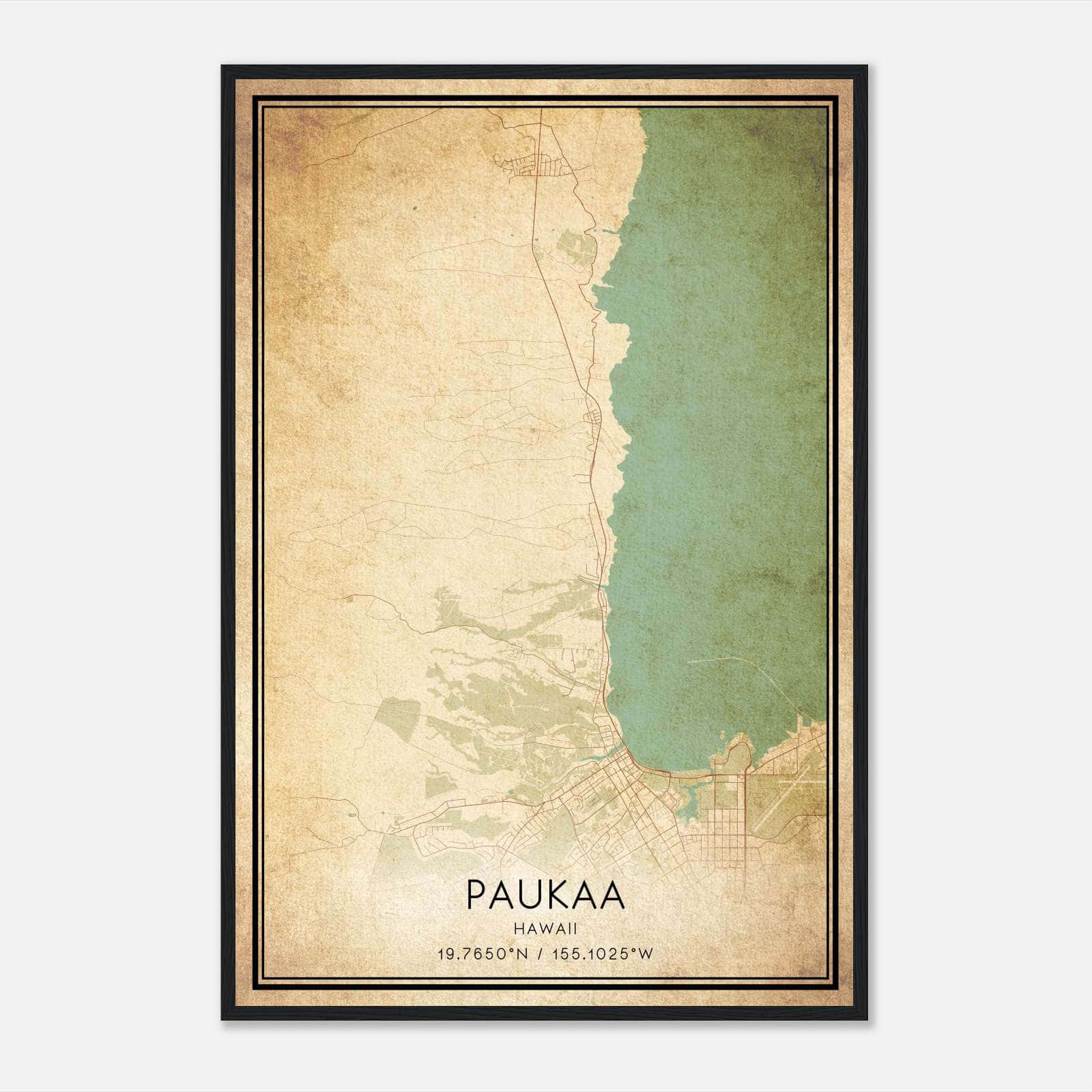 Vintage Paukaa Hawaii Map Poster, Paukaa HI City Road Wall Art Print Vintage Paukaa Hawaii Map Poster, Paukaa HI City Road Wall Art Print