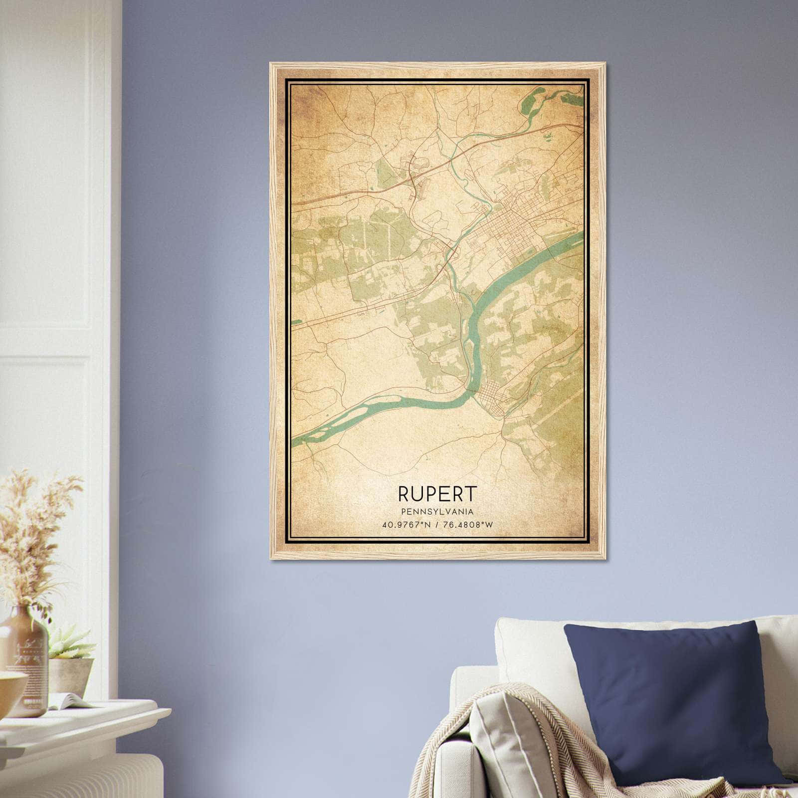 Vintage Rupert Pennsylvania Map Poster, Rupert PA City Road Wall Art Print