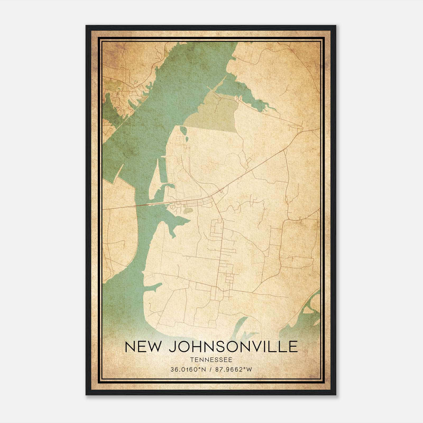 Vintage New Johnsonville Tennessee Map Poster, New Johnsonville TN City Road Wall Art Print Vintage New Johnsonville Tennessee Map Poster, New Johnsonville TN City Road Wall Art Print