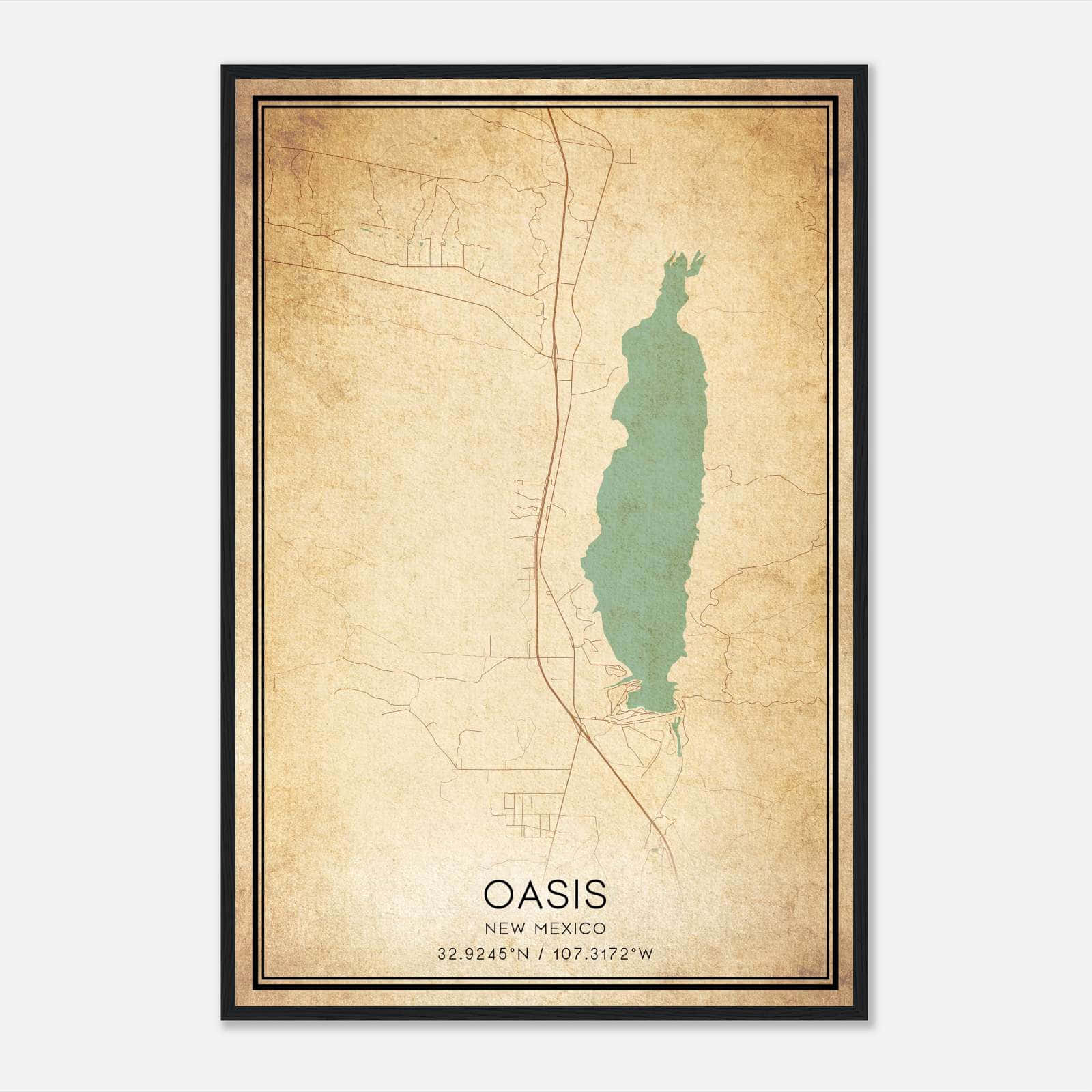 Vintage Oasis New Mexico Map Poster, Oasis NM City Road Wall Art Print Vintage Oasis New Mexico Map Poster, Oasis NM City Road Wall Art Print