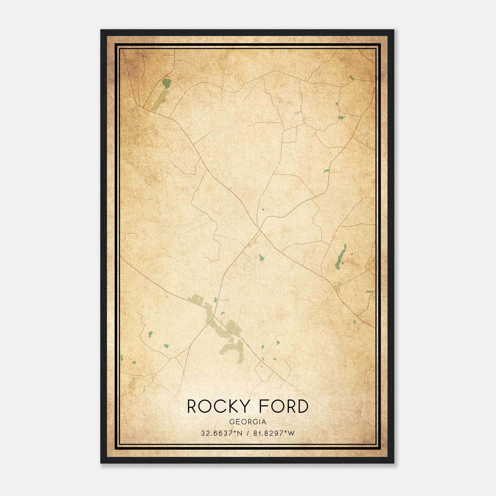 Vintage Rocky Ford Georgia Map Poster, Rocky Ford GA City Road Wall Art Print Vintage Rocky Ford Georgia Map Poster, Rocky Ford GA City Road Wall Art Print