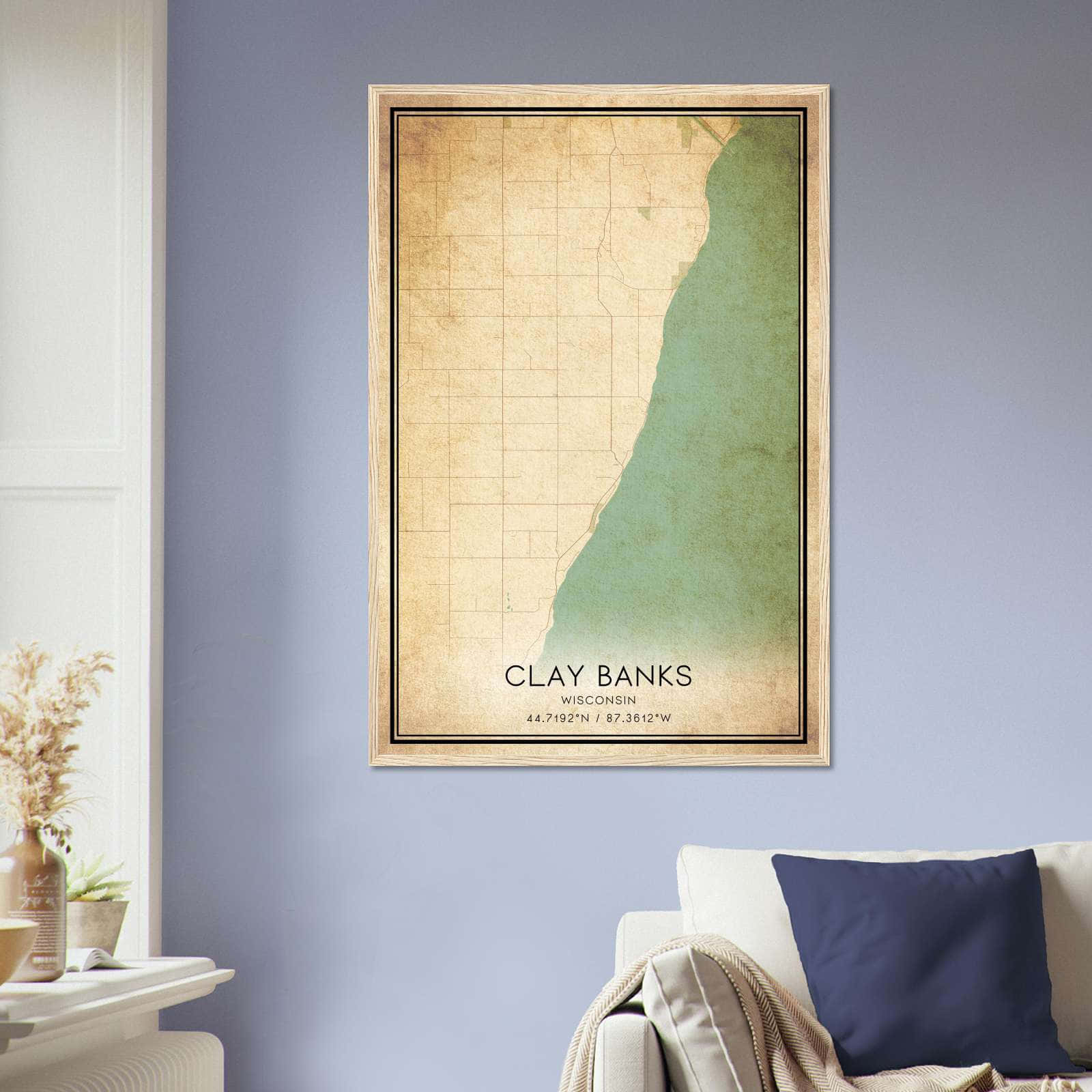 Vintage Clay Banks Wisconsin Map Poster, Clay Banks WI City Road Wall Art Print