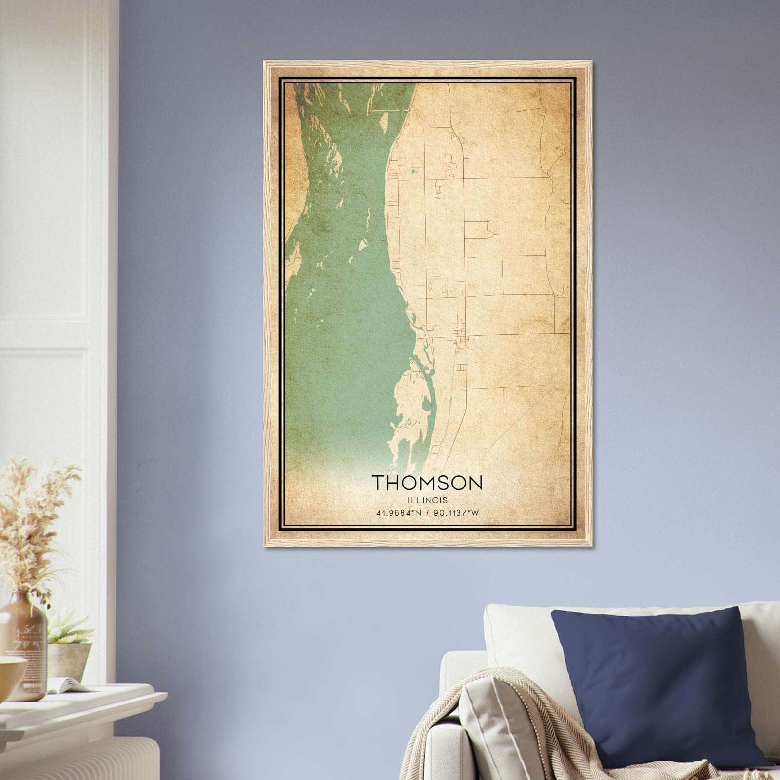 Vintage Thomson Illinois Map Poster, Thomson IL City Road Wall Art Print