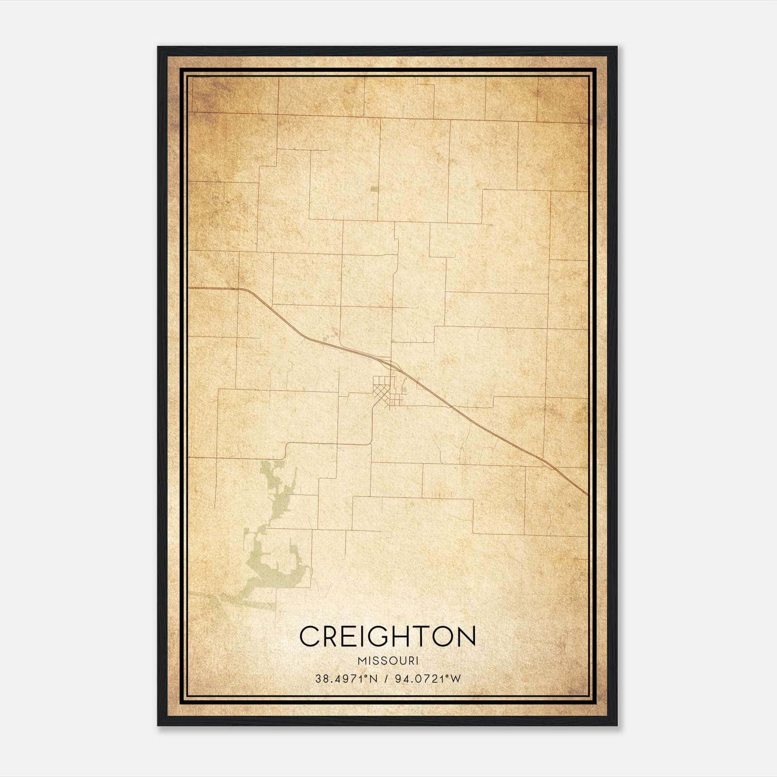 Vintage Creighton Missouri Map Poster, Creighton MO City Road Wall Art Print Vintage Creighton Missouri Map Poster, Creighton MO City Road Wall Art Print