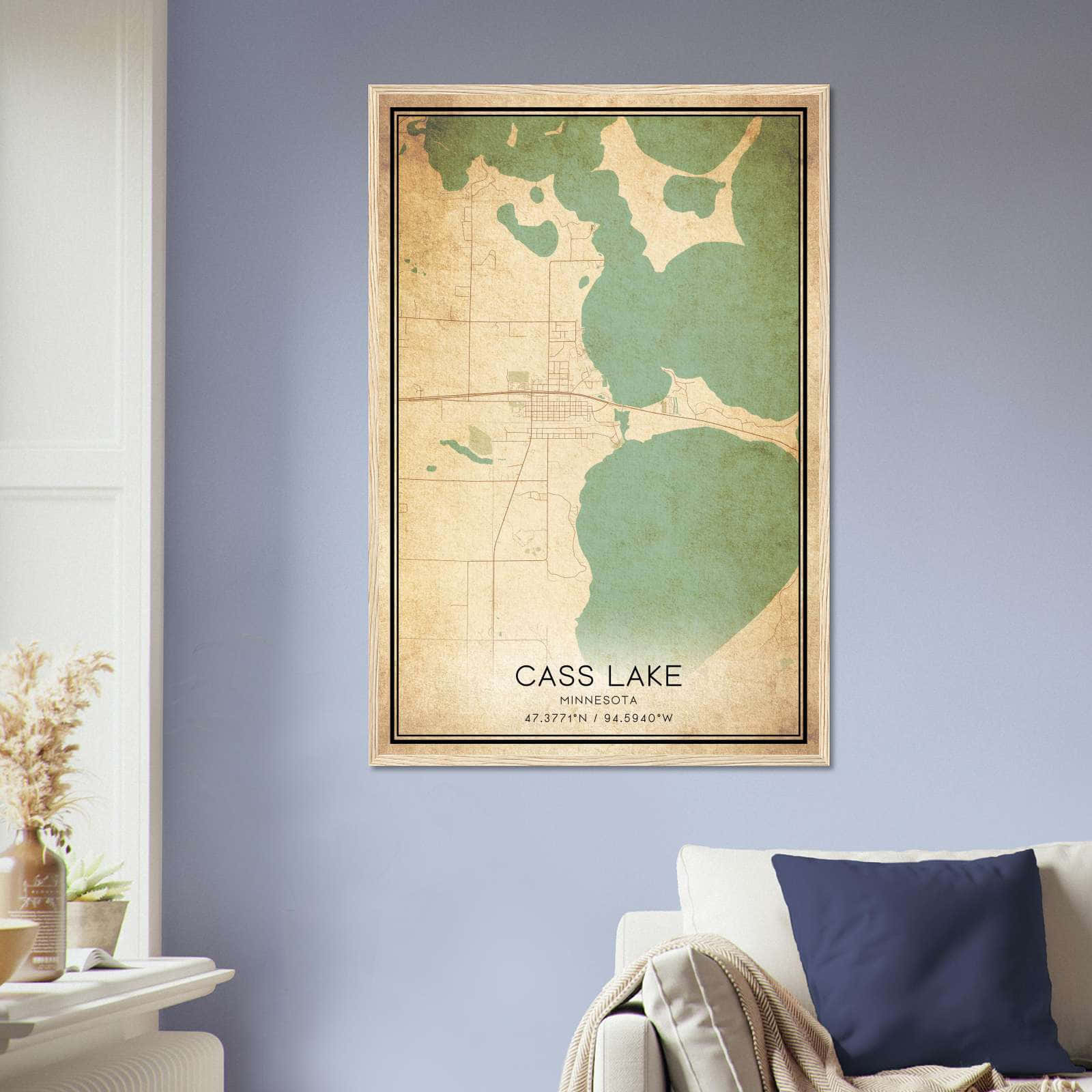 Vintage Cass Lake Minnesota Map Poster, Cass Lake MN City Road Wall Art Print