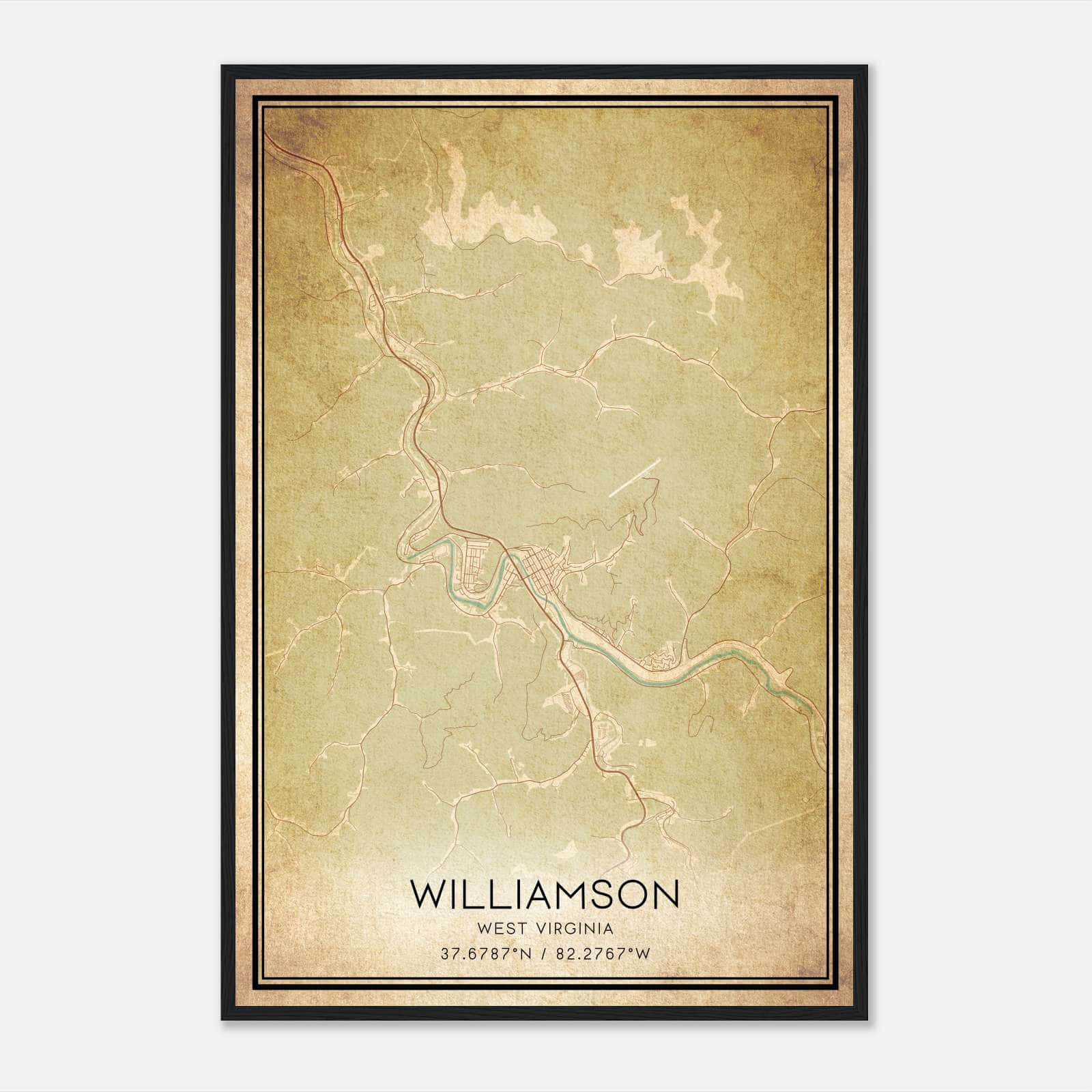 Vintage Williamson West Virginia Map Poster, Williamson WV City Road Wall Art Print Vintage Williamson West Virginia Map Poster, Williamson WV City Road Wall Art Print
