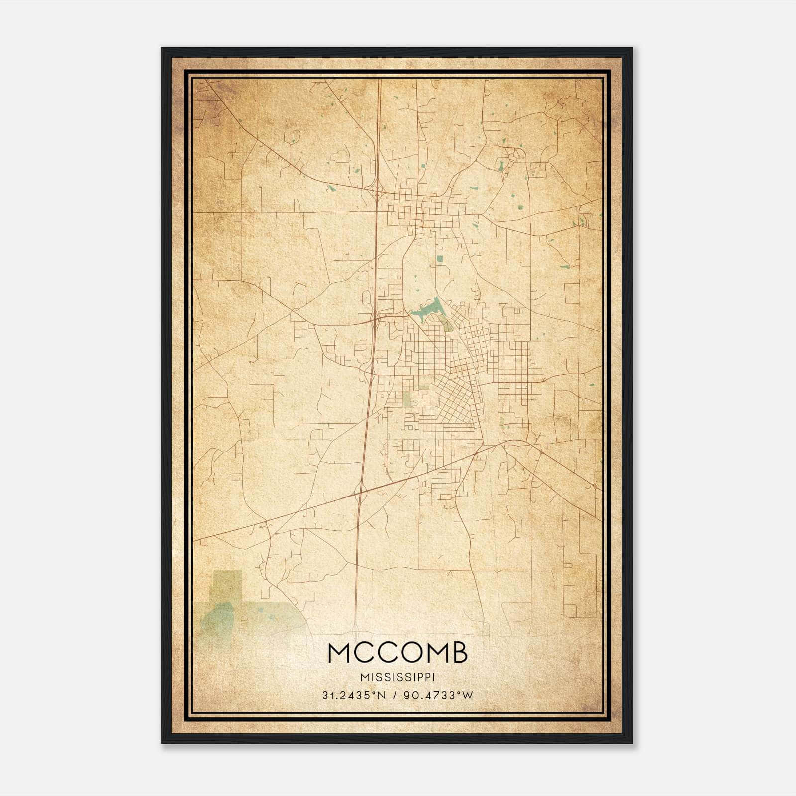 Vintage Mccomb Mississippi Map Poster, Mccomb MS City Road Wall Art Print Vintage Mccomb Mississippi Map Poster, Mccomb MS City Road Wall Art Print