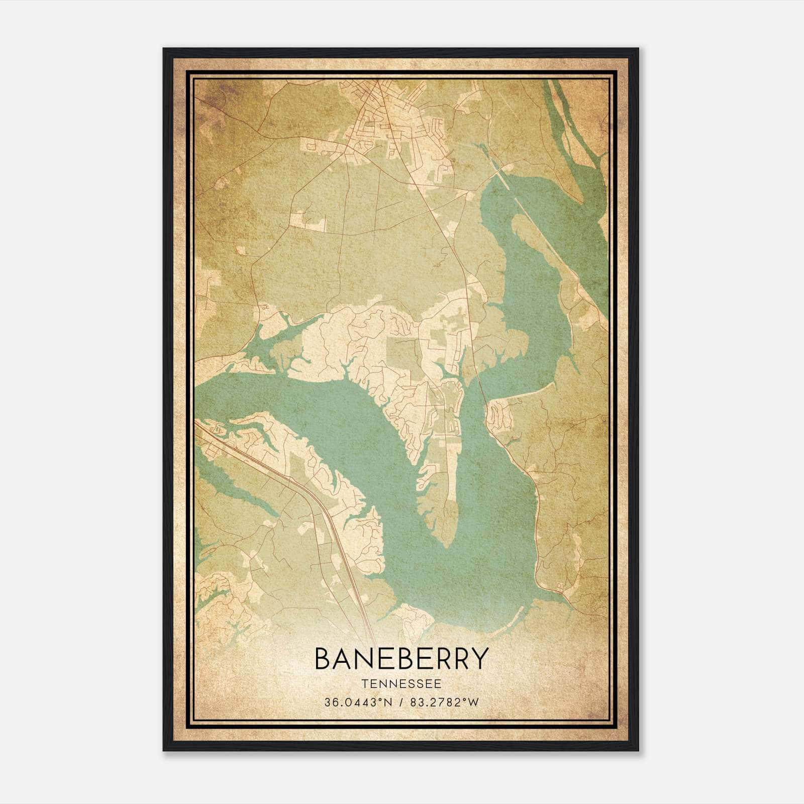 Vintage Baneberry Tennessee Map Poster, Baneberry TN City Road Wall Art Print Vintage Baneberry Tennessee Map Poster, Baneberry TN City Road Wall Art Print