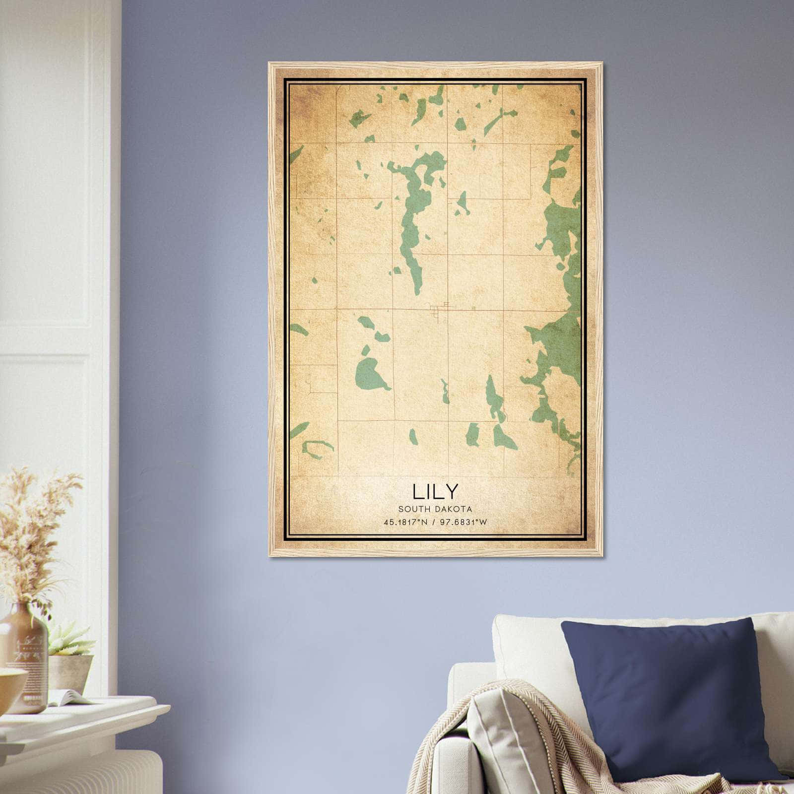Vintage Lily South Dakota Map Poster, Lily SD City Road Wall Art Print