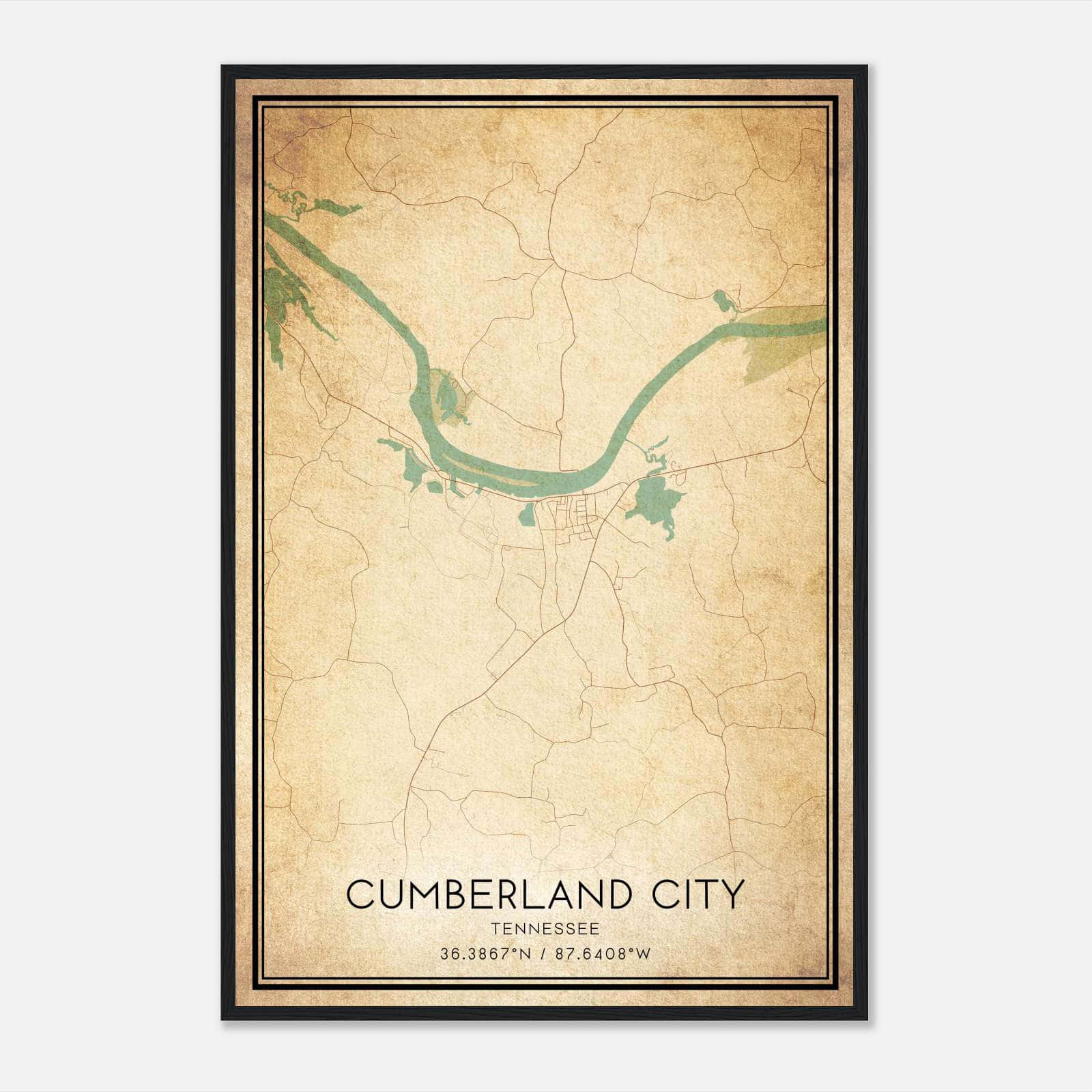 Vintage Cumberland City Tennessee Map Poster, Cumberland City TN City Road Wall Art Print Vintage Cumberland City Tennessee Map Poster, Cumberland City TN City Road Wall Art Print