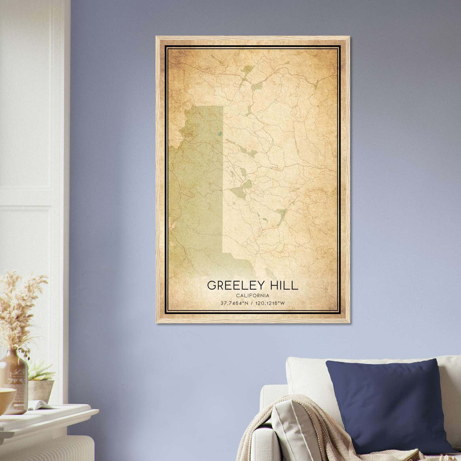 Vintage Greeley Hill California Map Poster, Greeley Hill CA City Road Wall Art Print