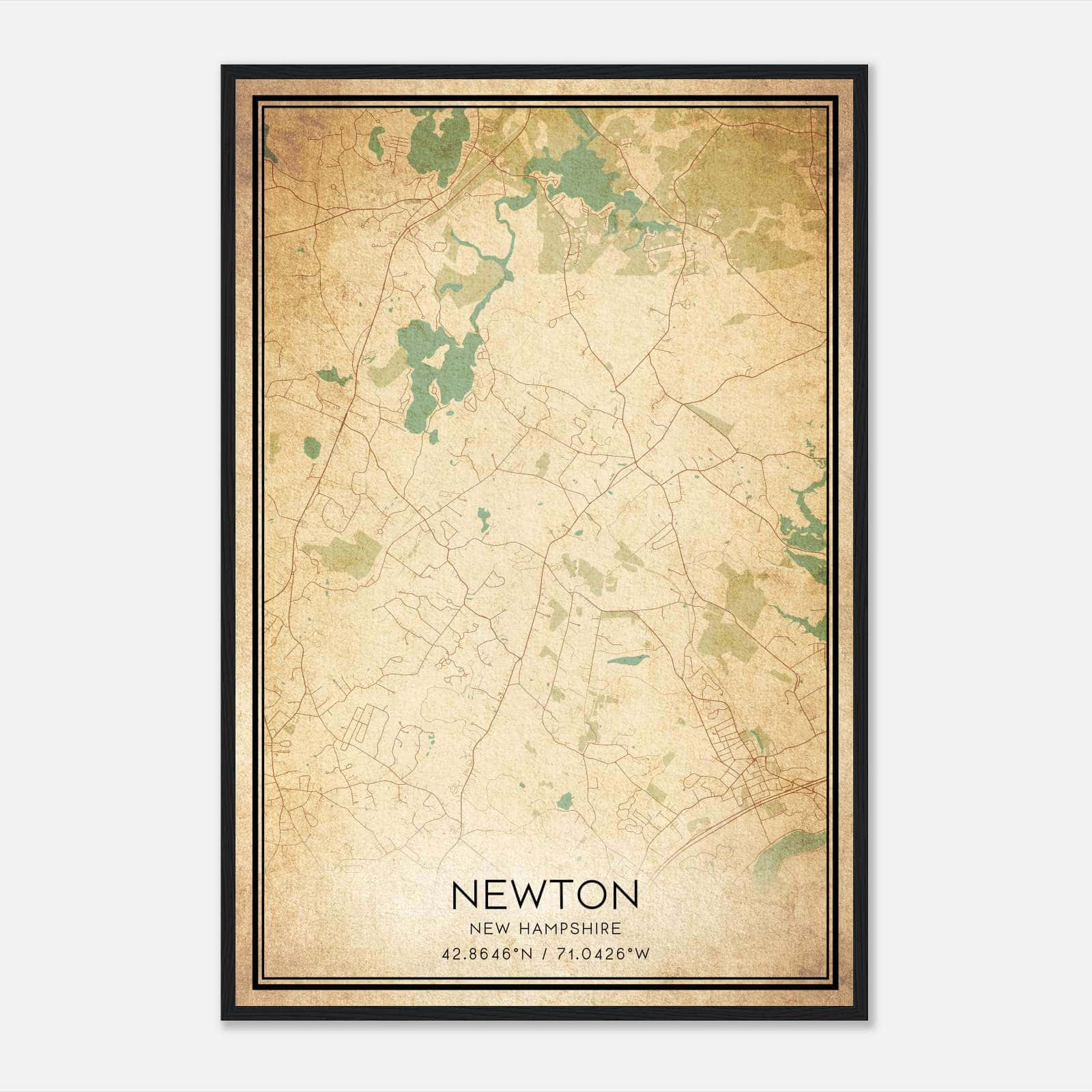 Vintage Newton New Hampshire Map Poster, Newton NH City Road Wall Art Print Vintage Newton New Hampshire Map Poster, Newton NH City Road Wall Art Print