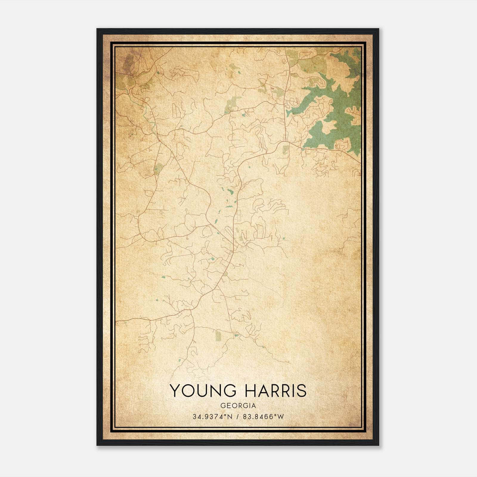 Vintage Young Harris Georgia Map Poster, Young Harris GA City Road Wall Art Print Vintage Young Harris Georgia Map Poster, Young Harris GA City Road Wall Art Print