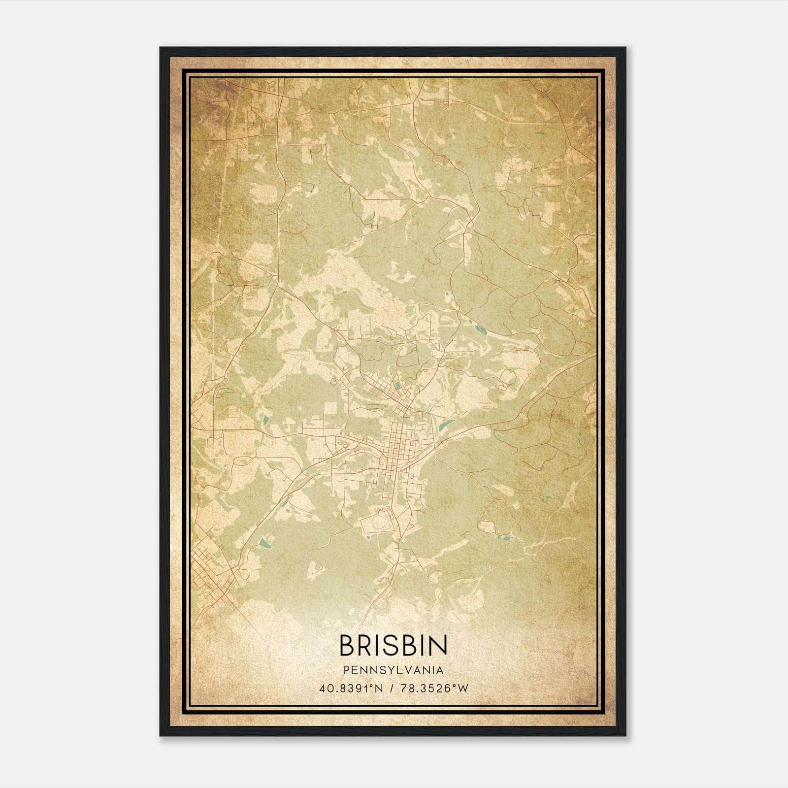 Vintage Brisbin Pennsylvania Map Poster, Brisbin PA City Road Wall Art Print Vintage Brisbin Pennsylvania Map Poster, Brisbin PA City Road Wall Art Print