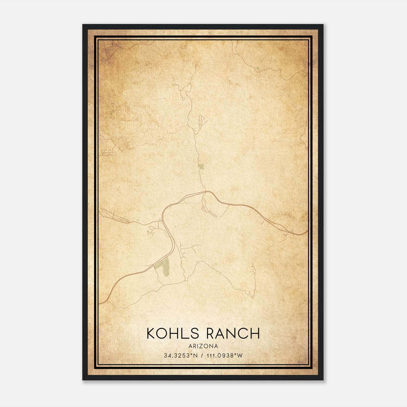Vintage Kohls Ranch Arizona Map Poster, Kohls Ranch AZ City Road Wall Art Print Vintage Kohls Ranch Arizona Map Poster, Kohls Ranch AZ City Road Wall Art Print