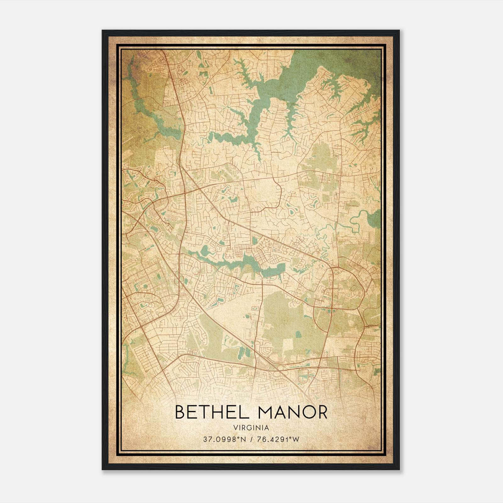 Vintage Bethel Manor Virginia Map Poster, Bethel Manor VA City Road Wall Art Print Vintage Bethel Manor Virginia Map Poster, Bethel Manor VA City Road Wall Art Print