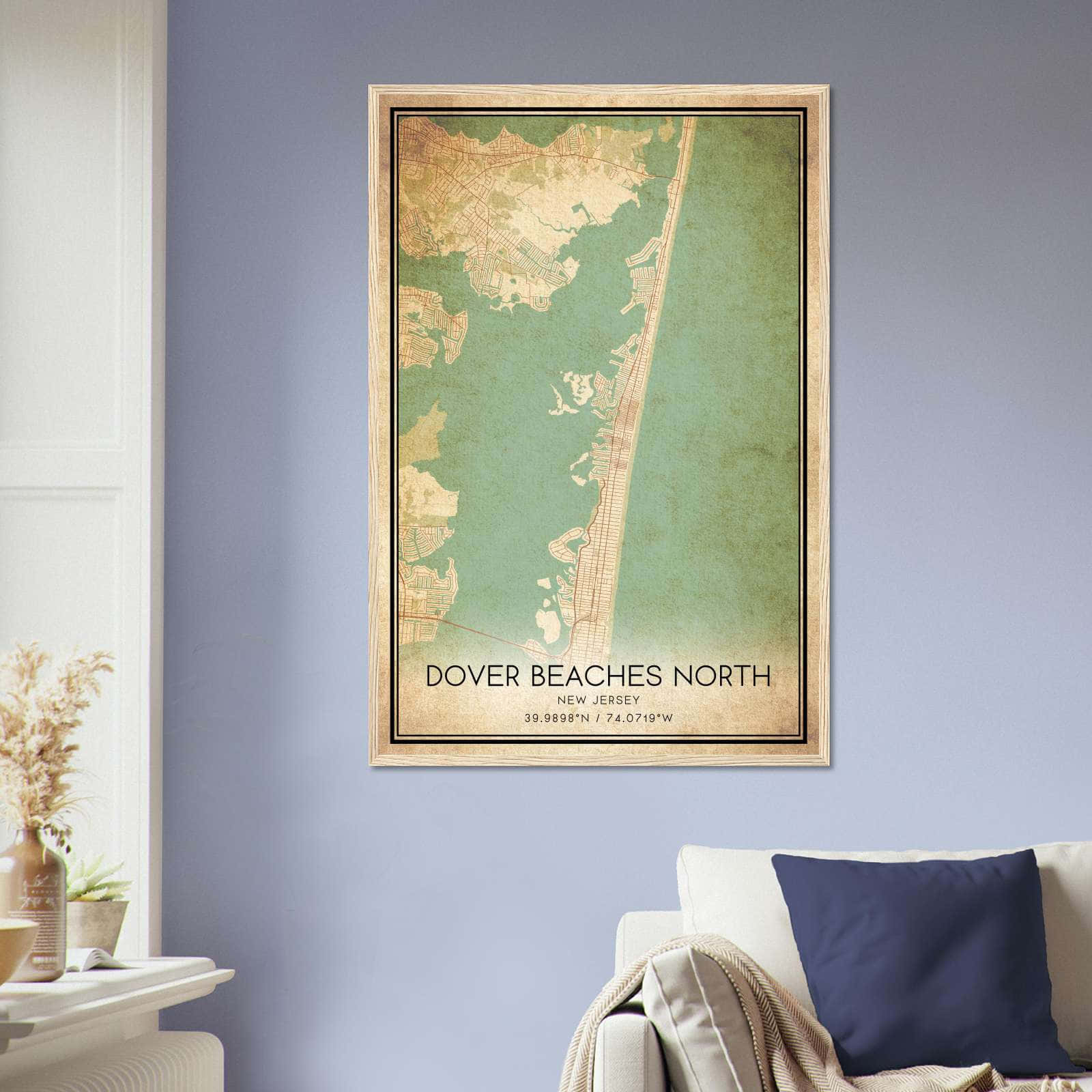 Vintage Dover Beaches North New Jersey Map Poster, Dover Beaches North NJ City Road Wall Art Print