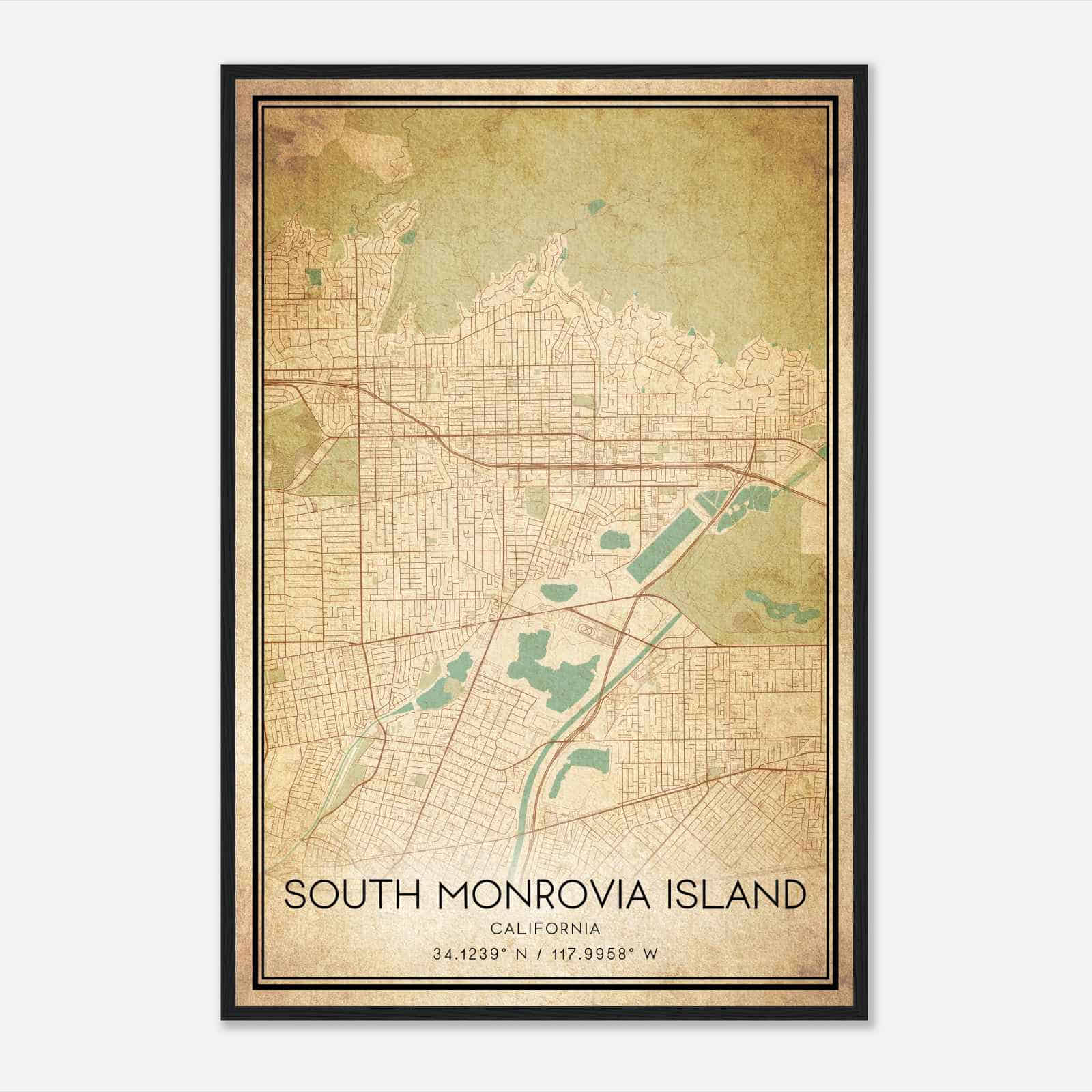 Vintage South Monrovia Island California Map Poster, South Monrovia Island CA City Road Wall Art Print Vintage South Monrovia Island California Map Poster, South Monrovia Island CA City Road Wall Art Print