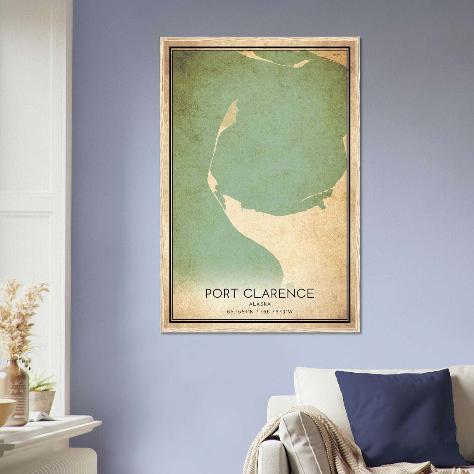 Vintage Port Clarence Alaska Map Poster, Port Clarence AK City Road Wall Art Print