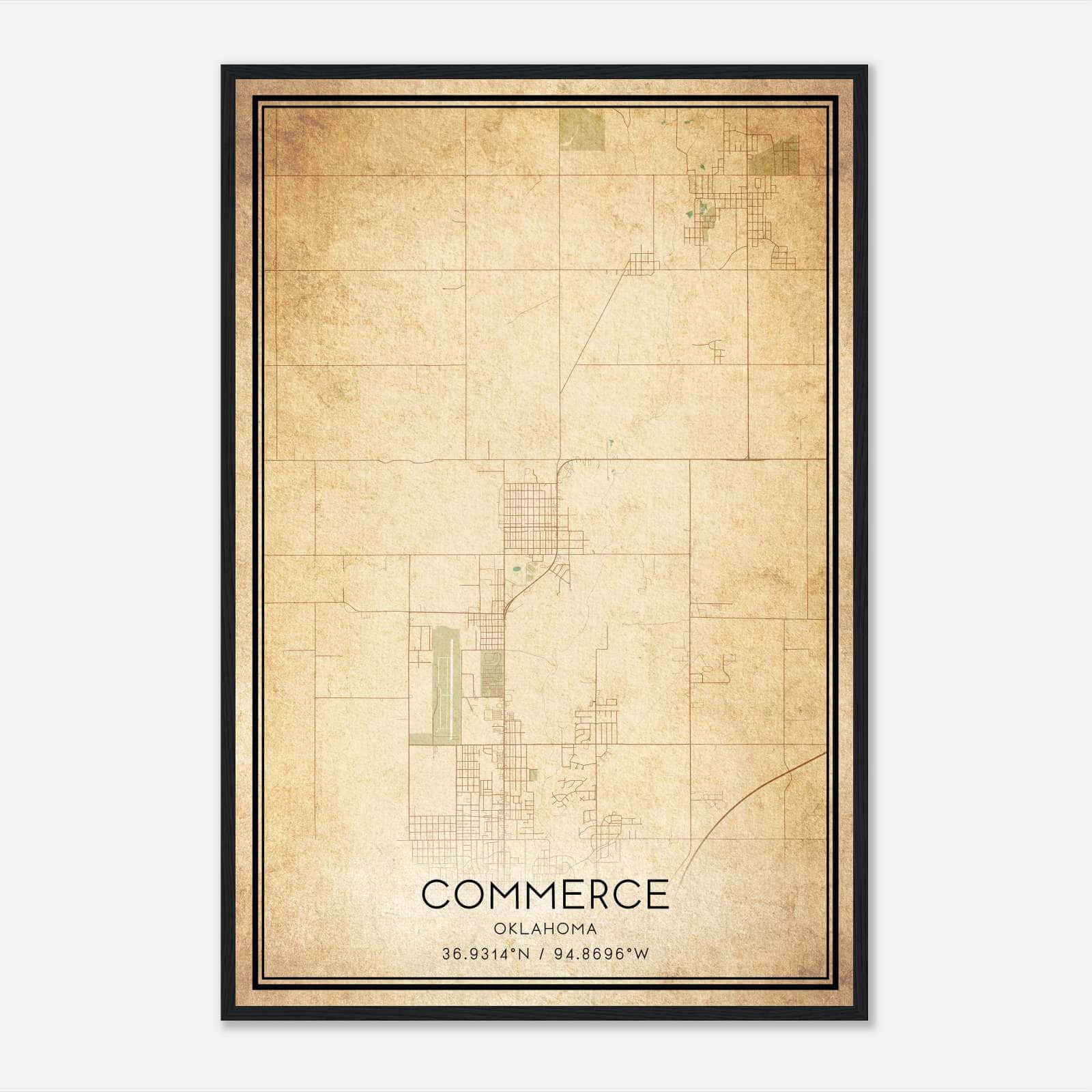 Vintage Commerce Oklahoma Map Poster, Commerce OK City Road Wall Art Print Vintage Commerce Oklahoma Map Poster, Commerce OK City Road Wall Art Print