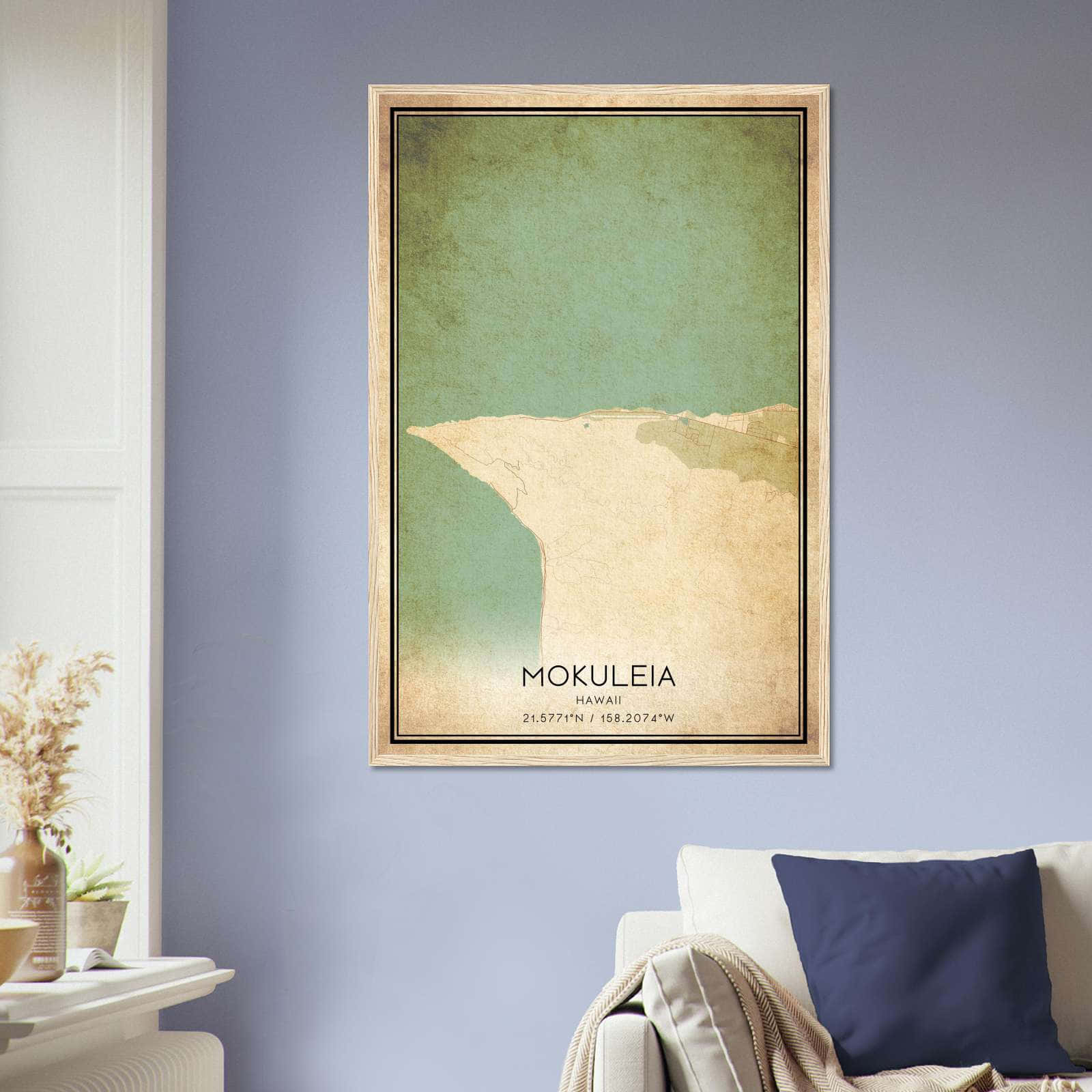 Vintage Mokuleia Hawaii Map Poster, Mokuleia HI City Road Wall Art Print