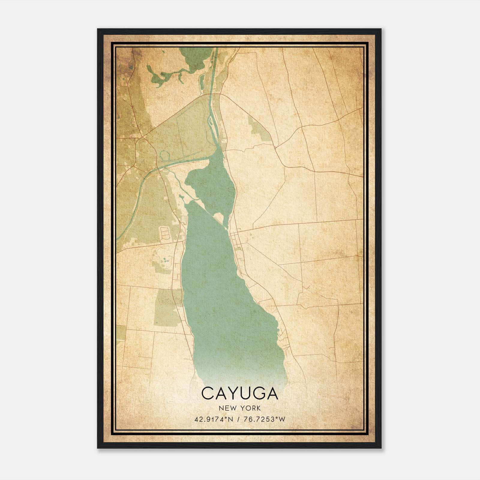 Vintage Cayuga New York Map Poster, Cayuga NY City Road Wall Art Print Vintage Cayuga New York Map Poster, Cayuga NY City Road Wall Art Print