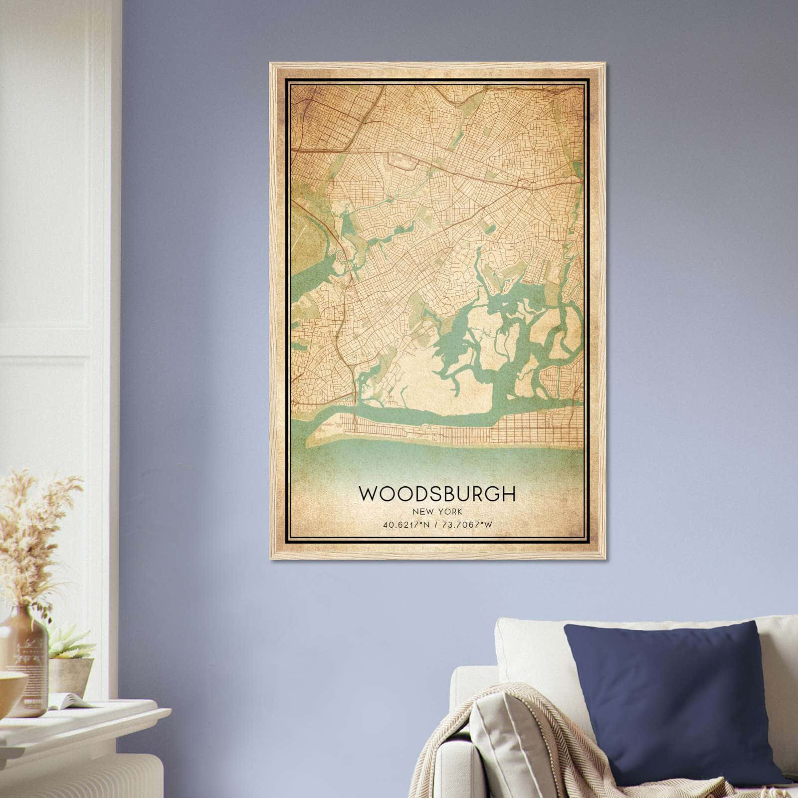 Vintage Woodsburgh New York Map Poster, Woodsburgh NY City Road Wall Art Print
