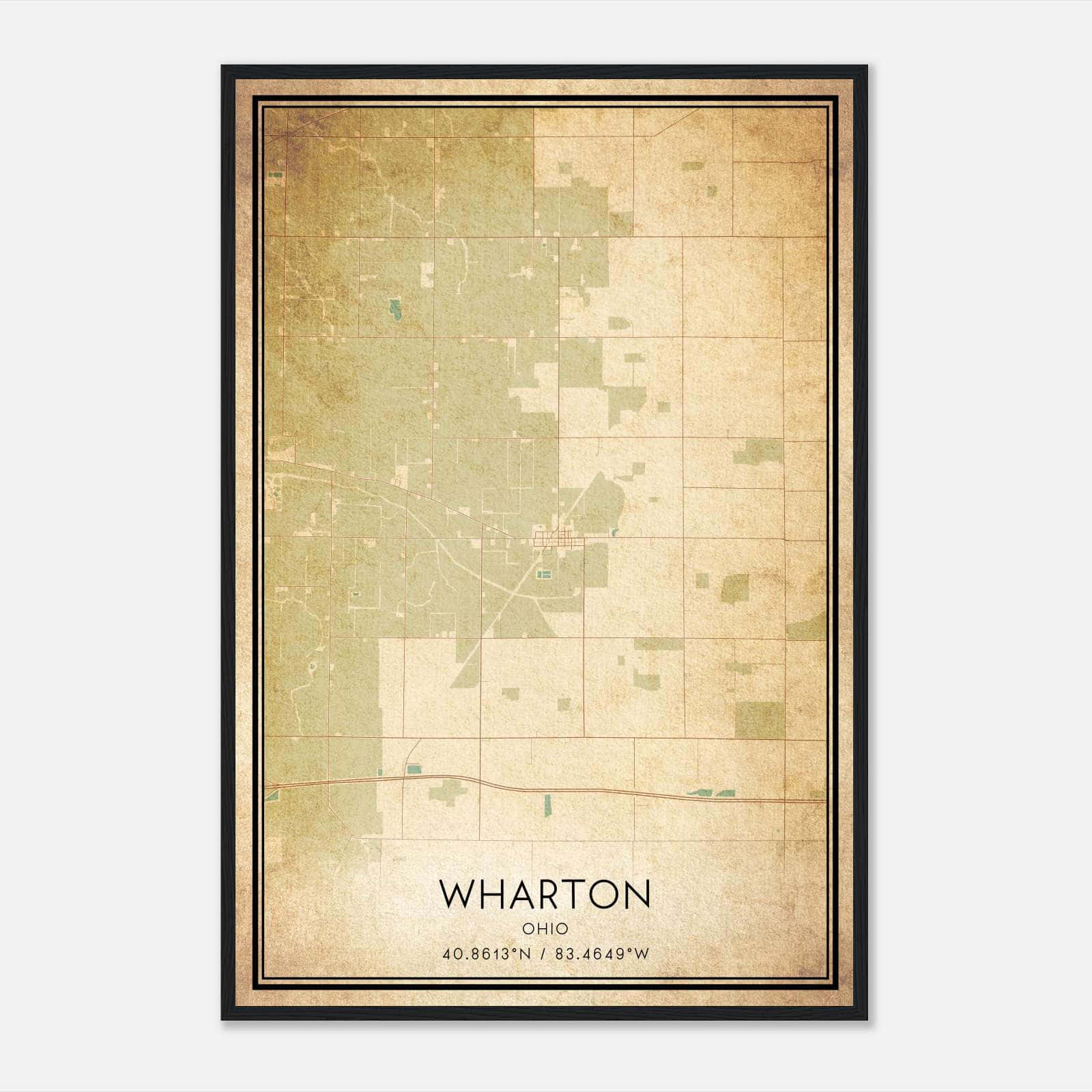 Vintage Wharton Ohio Map Poster, Wharton OH City Road Wall Art Print Vintage Wharton Ohio Map Poster, Wharton OH City Road Wall Art Print