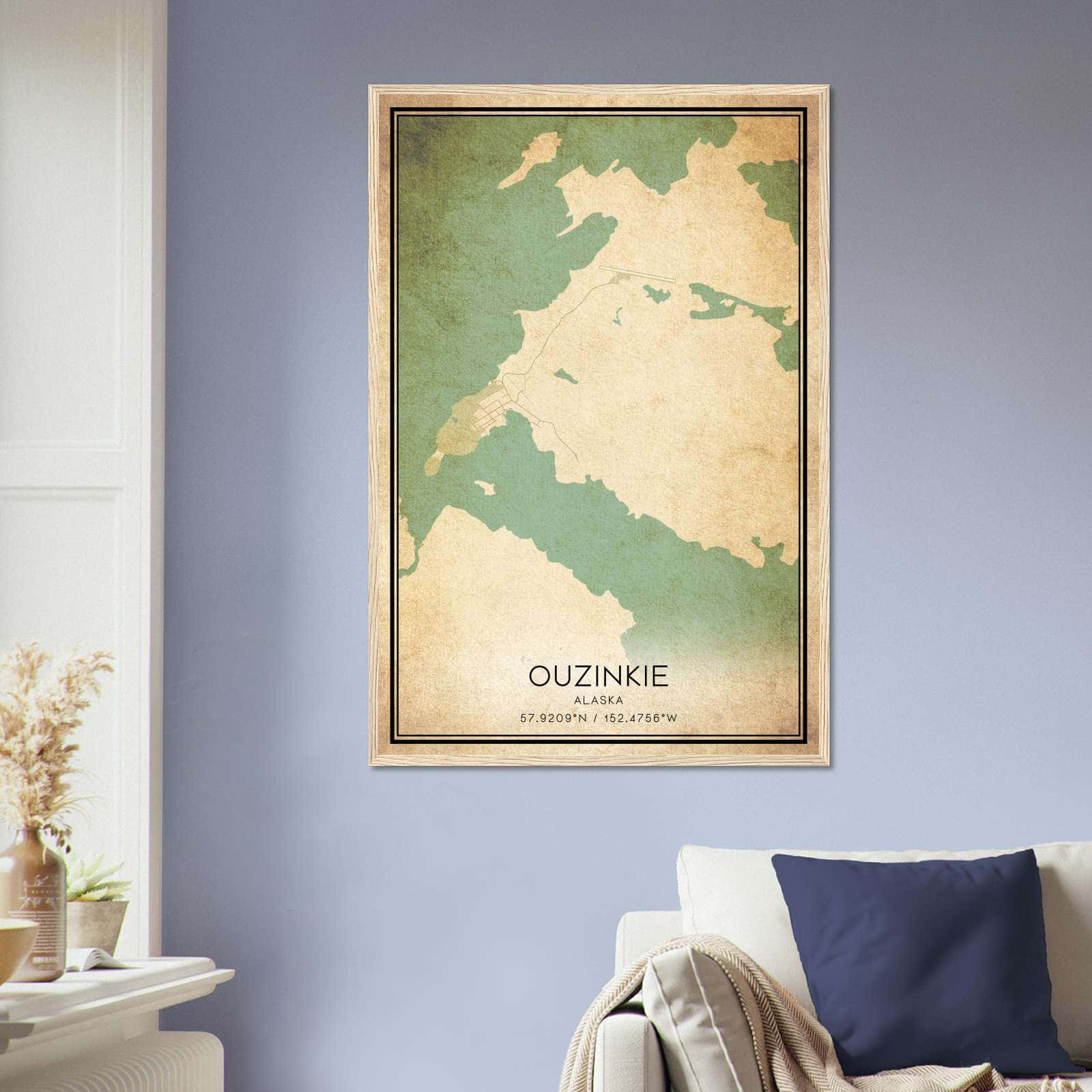 Vintage Ouzinkie Alaska Map Poster, Ouzinkie AK City Road Wall Art Print