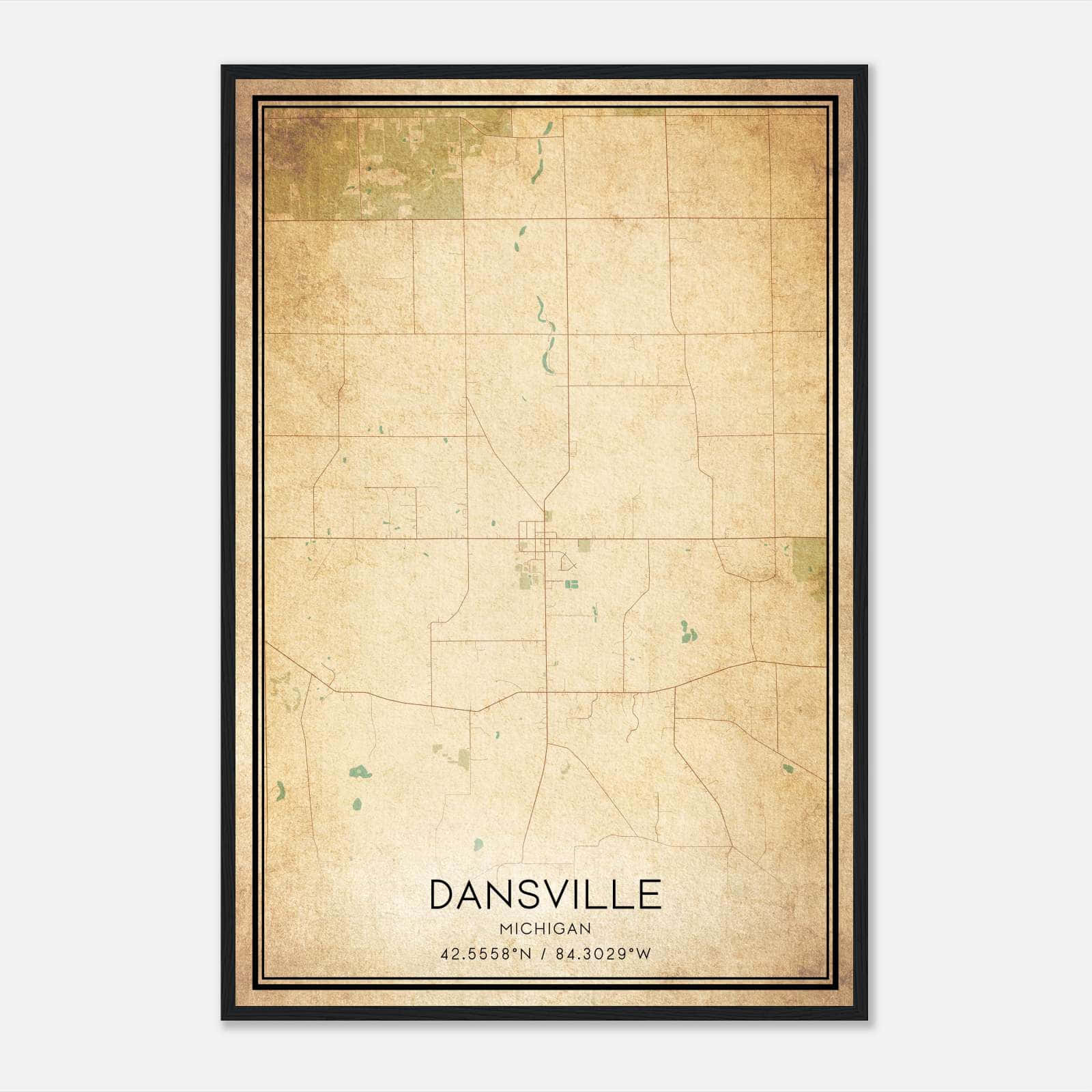 Vintage Dansville Michigan Map Poster, Dansville MI City Road Wall Art Print Vintage Dansville Michigan Map Poster, Dansville MI City Road Wall Art Print