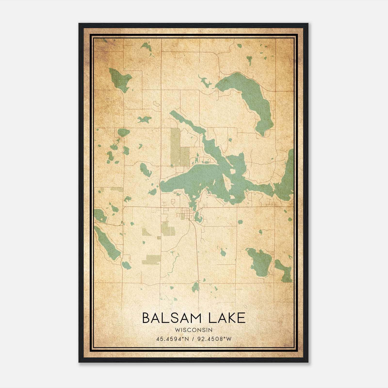 Vintage Balsam Lake Wisconsin Map Poster, Balsam Lake WI City Road Wall Art Print Vintage Balsam Lake Wisconsin Map Poster, Balsam Lake WI City Road Wall Art Print