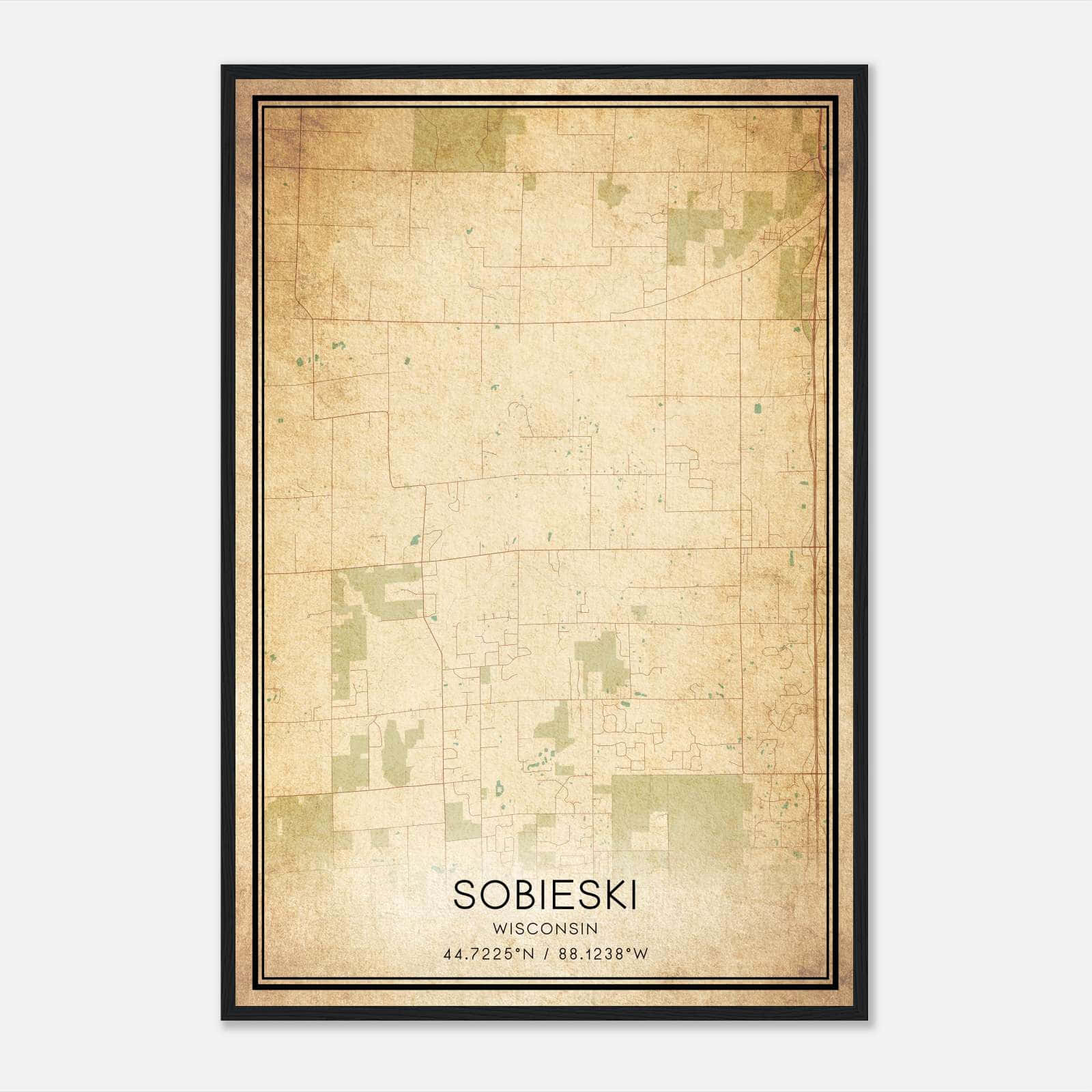 Vintage Sobieski Wisconsin Map Poster, Sobieski WI City Road Wall Art Print Vintage Sobieski Wisconsin Map Poster, Sobieski WI City Road Wall Art Print