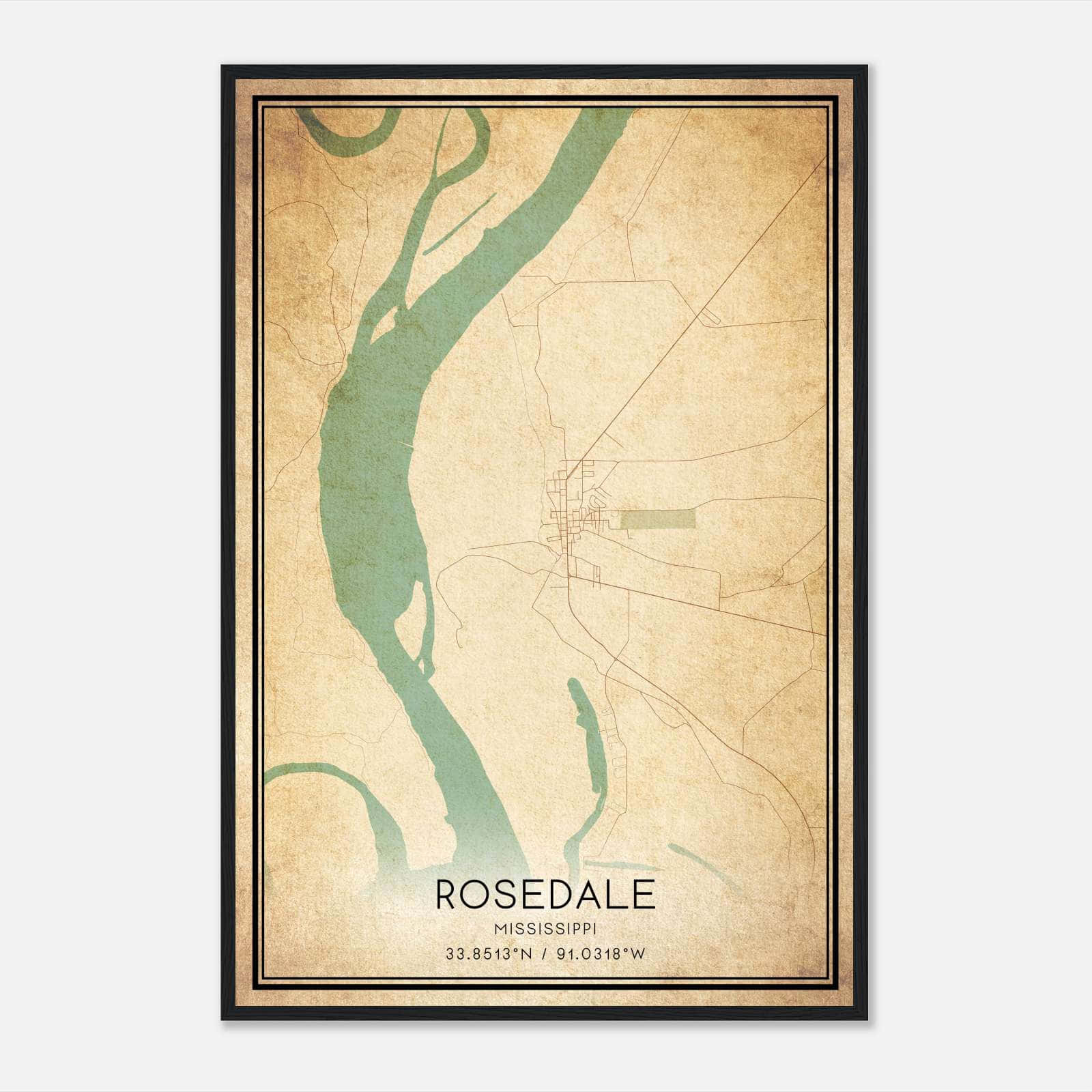 Vintage Rosedale Mississippi Map Poster, Rosedale MS City Road Wall Art Print Vintage Rosedale Mississippi Map Poster, Rosedale MS City Road Wall Art Print