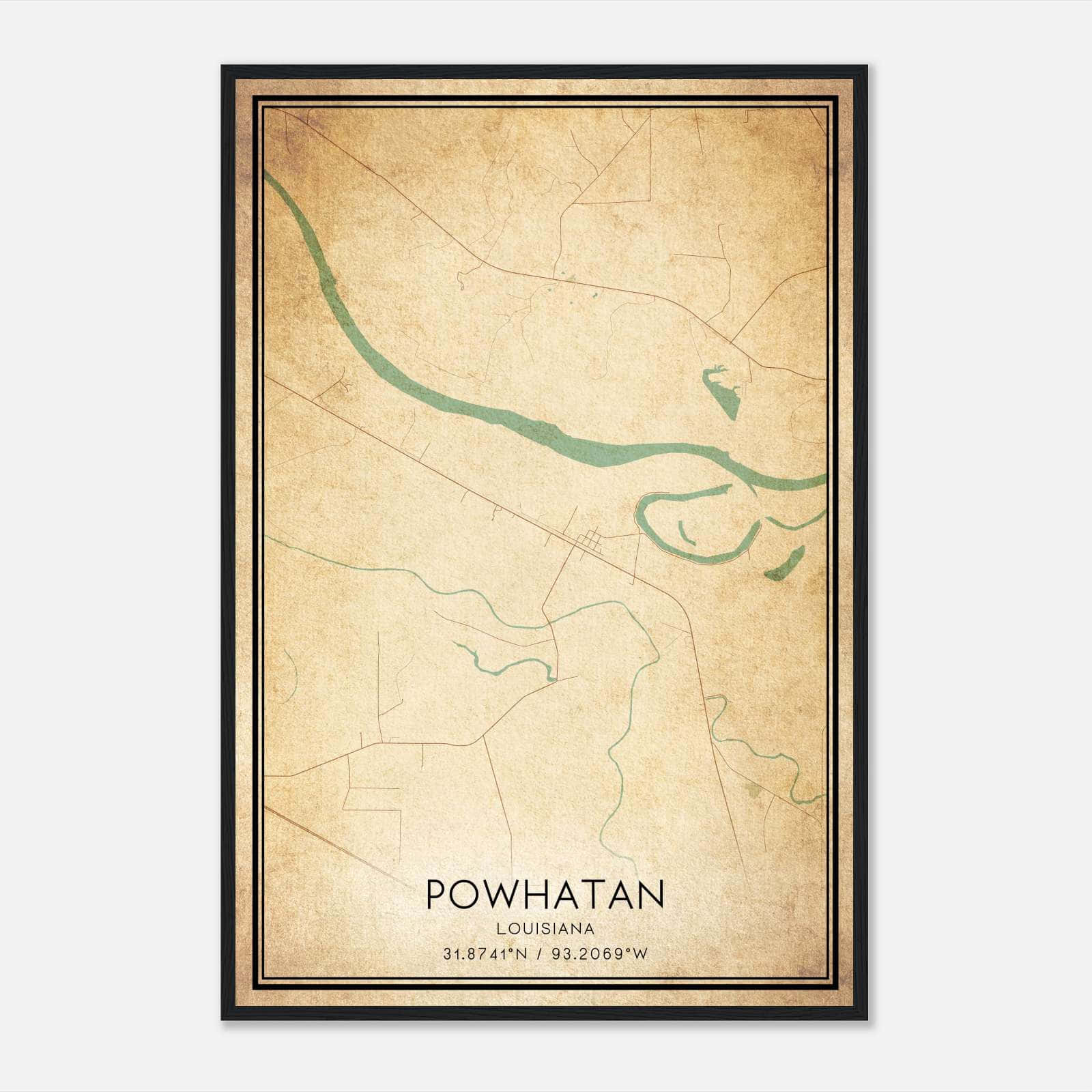 Vintage Powhatan Louisiana Map Poster, Powhatan LA City Road Wall Art Print Vintage Powhatan Louisiana Map Poster, Powhatan LA City Road Wall Art Print