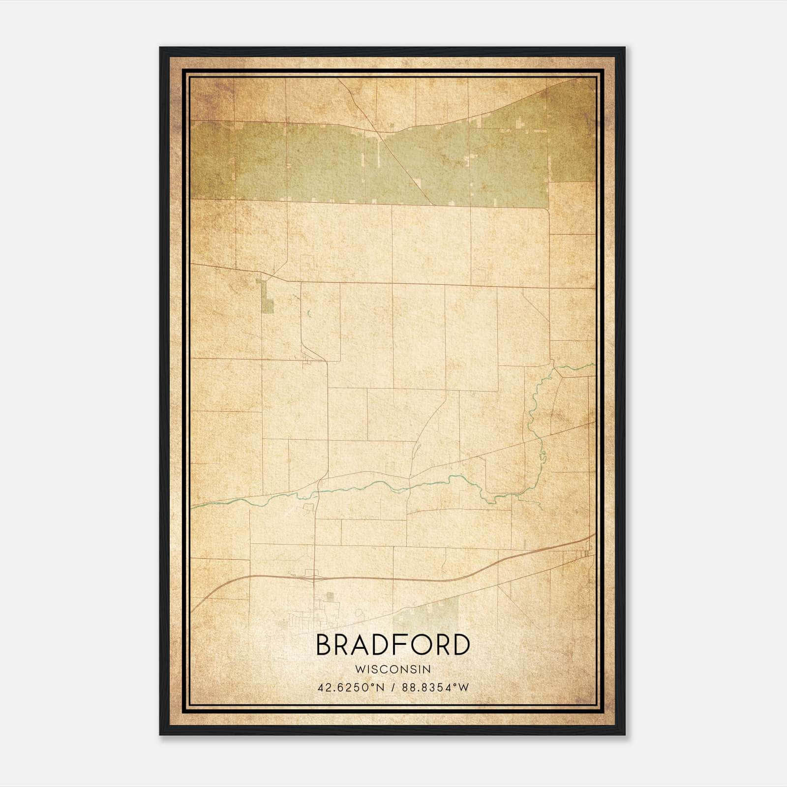 Vintage Bradford Wisconsin Map Poster, Bradford WI City Road Wall Art Print Vintage Bradford Wisconsin Map Poster, Bradford WI City Road Wall Art Print