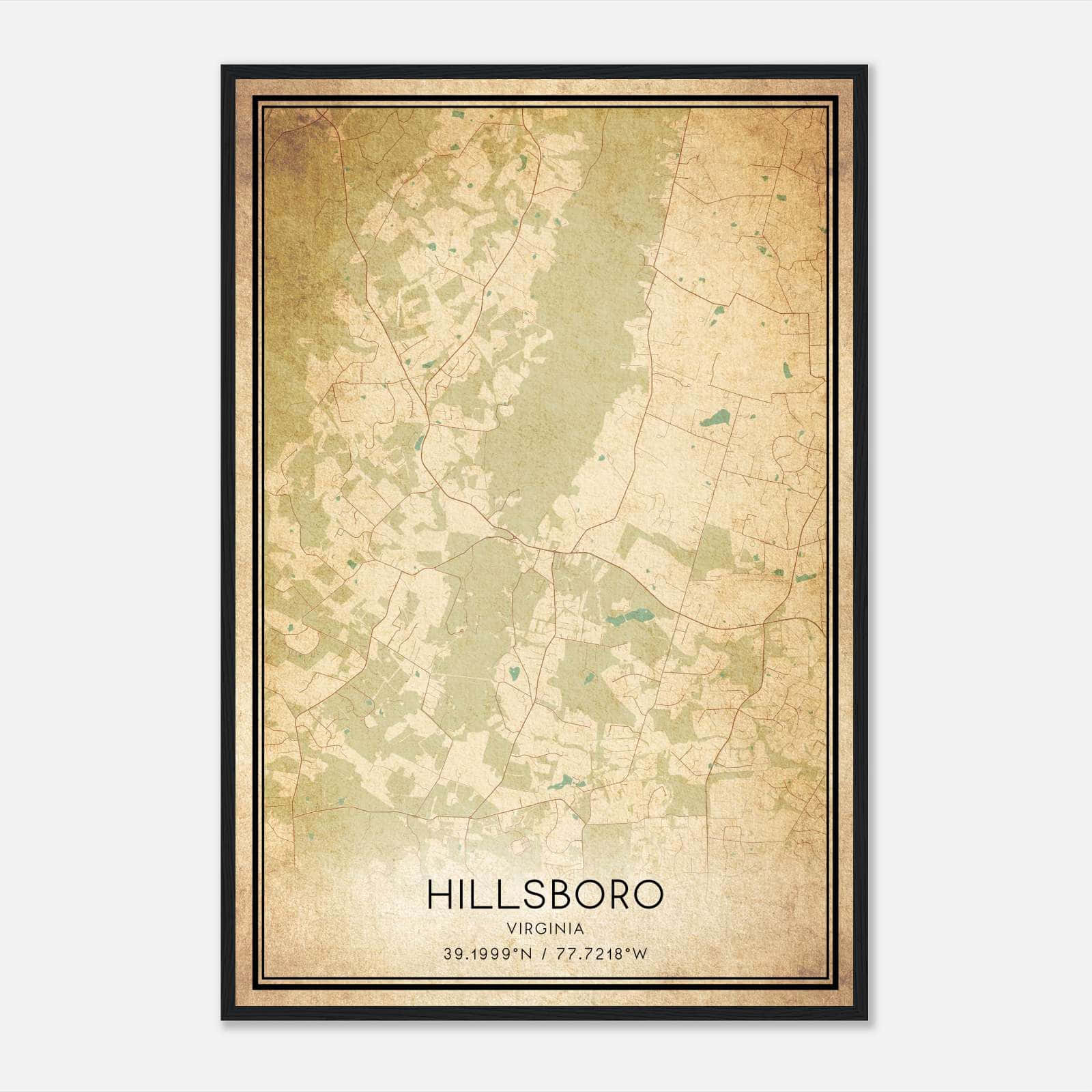 Vintage Hillsboro Virginia Map Poster, Hillsboro VA City Road Wall Art Print Vintage Hillsboro Virginia Map Poster, Hillsboro VA City Road Wall Art Print