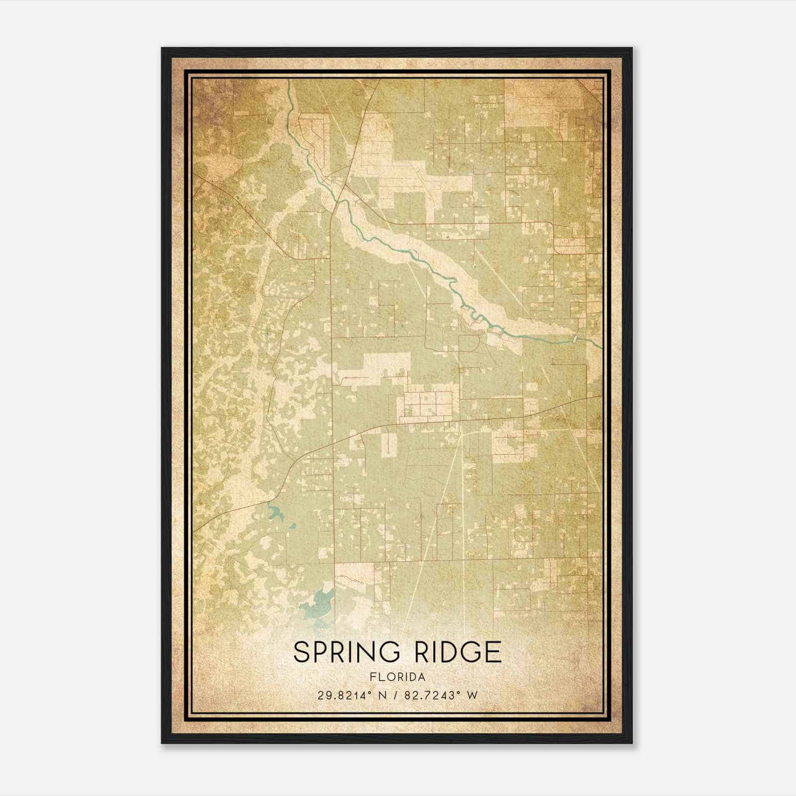Vintage Spring Ridge Florida Map Poster, Spring Ridge FL City Road Wall Art Print Vintage Spring Ridge Florida Map Poster, Spring Ridge FL City Road Wall Art Print