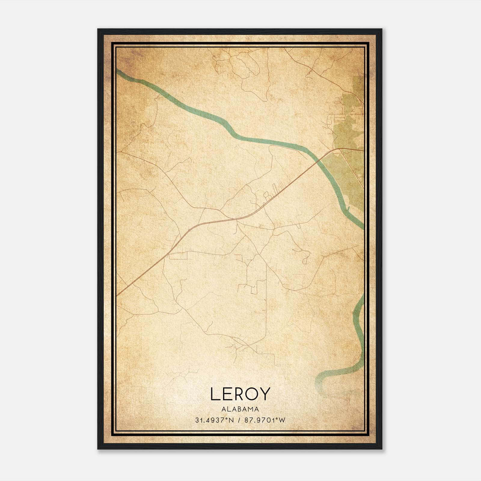 Vintage Leroy Alabama Map Poster, Leroy AL City Road Wall Art Print Vintage Leroy Alabama Map Poster, Leroy AL City Road Wall Art Print