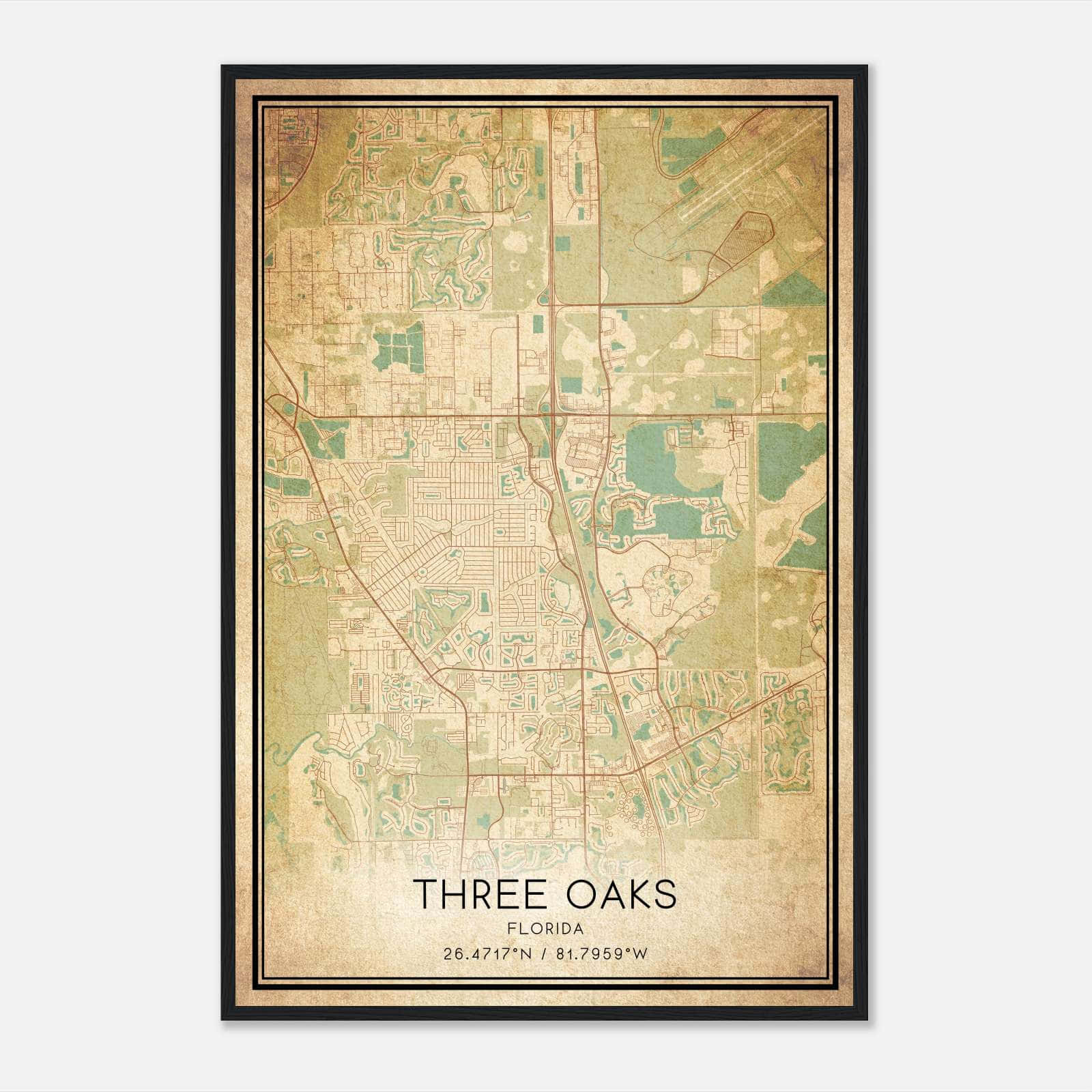 Vintage Three Oaks Florida Map Poster, Three Oaks FL City Road Wall Art Print Vintage Three Oaks Florida Map Poster, Three Oaks FL City Road Wall Art Print