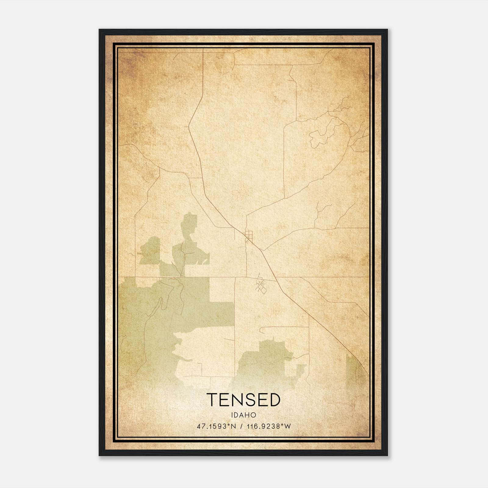 Vintage Tensed Idaho Map Poster, Tensed ID City Road Wall Art Print Vintage Tensed Idaho Map Poster, Tensed ID City Road Wall Art Print