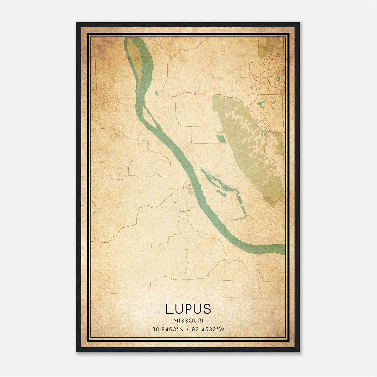 Vintage Lupus Missouri Map Poster, Lupus MO City Road Wall Art Print Vintage Lupus Missouri Map Poster, Lupus MO City Road Wall Art Print