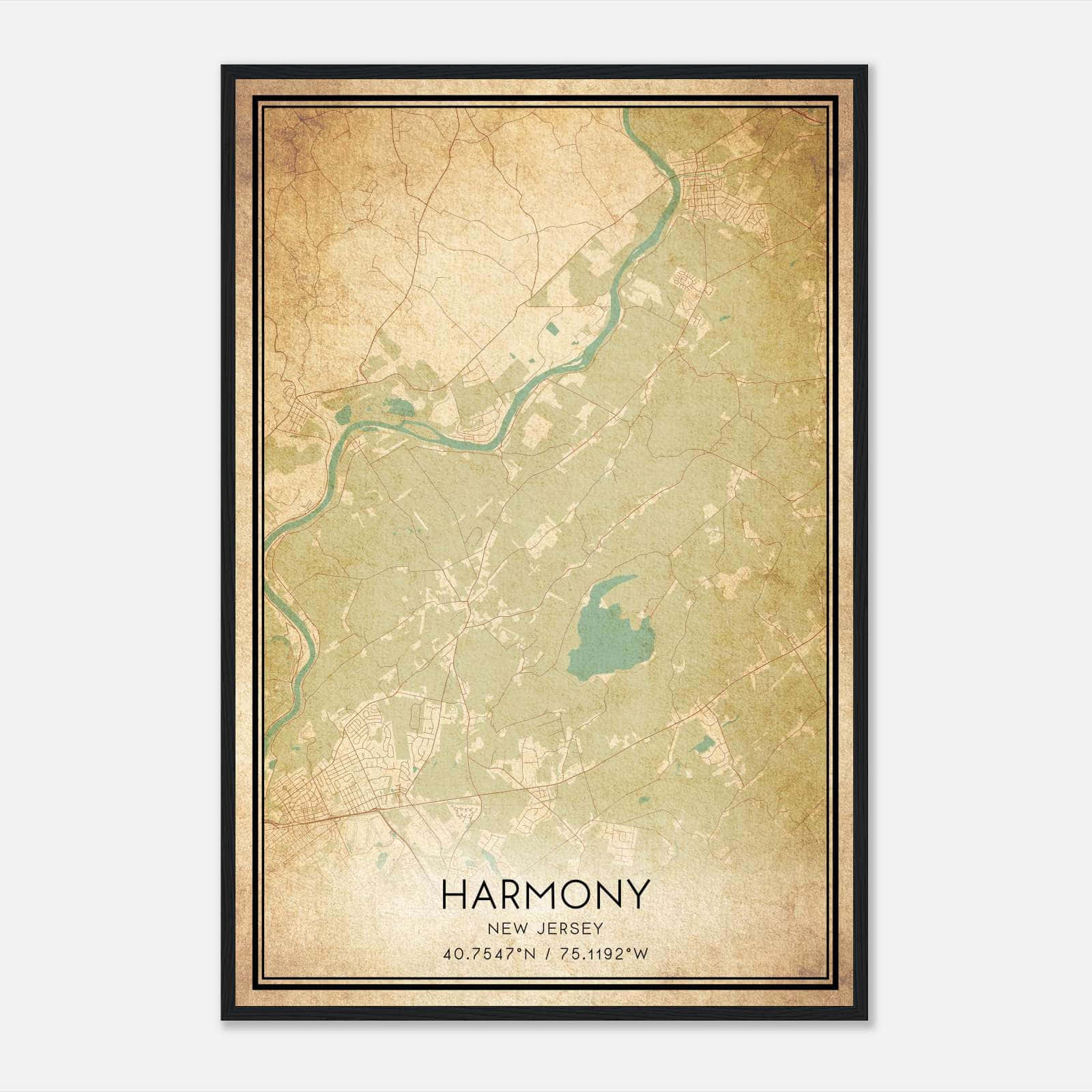Vintage Harmony New Jersey Map Poster, Harmony NJ City Road Wall Art Print Vintage Harmony New Jersey Map Poster, Harmony NJ City Road Wall Art Print
