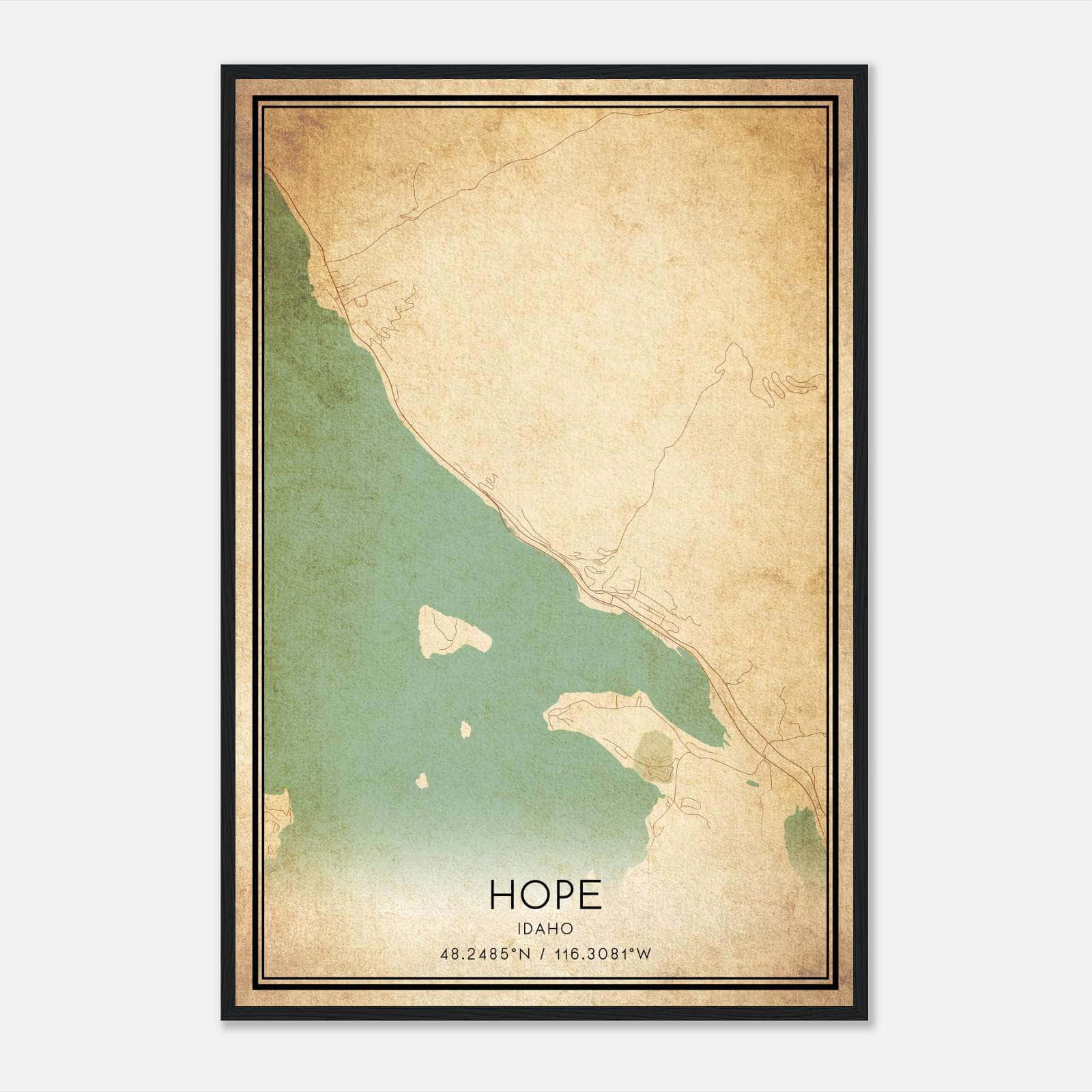 Vintage Hope Idaho Map Poster, Hope ID City Road Wall Art Print Vintage Hope Idaho Map Poster, Hope ID City Road Wall Art Print