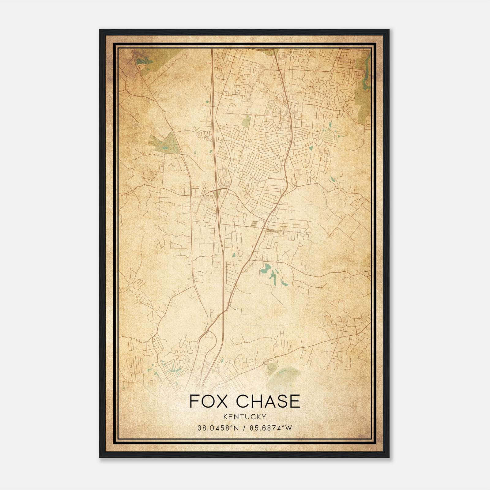 Vintage Fox Chase Kentucky Map Poster, Fox Chase KY City Road Wall Art Print Vintage Fox Chase Kentucky Map Poster, Fox Chase KY City Road Wall Art Print
