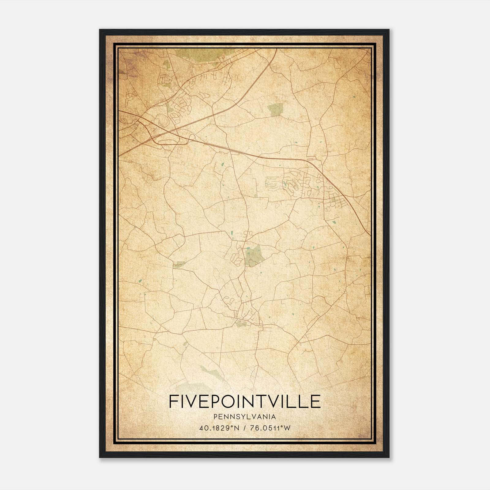 Vintage Fivepointville Pennsylvania Map Poster, Fivepointville PA City Road Wall Art Print Vintage Fivepointville Pennsylvania Map Poster, Fivepointville PA City Road Wall Art Print