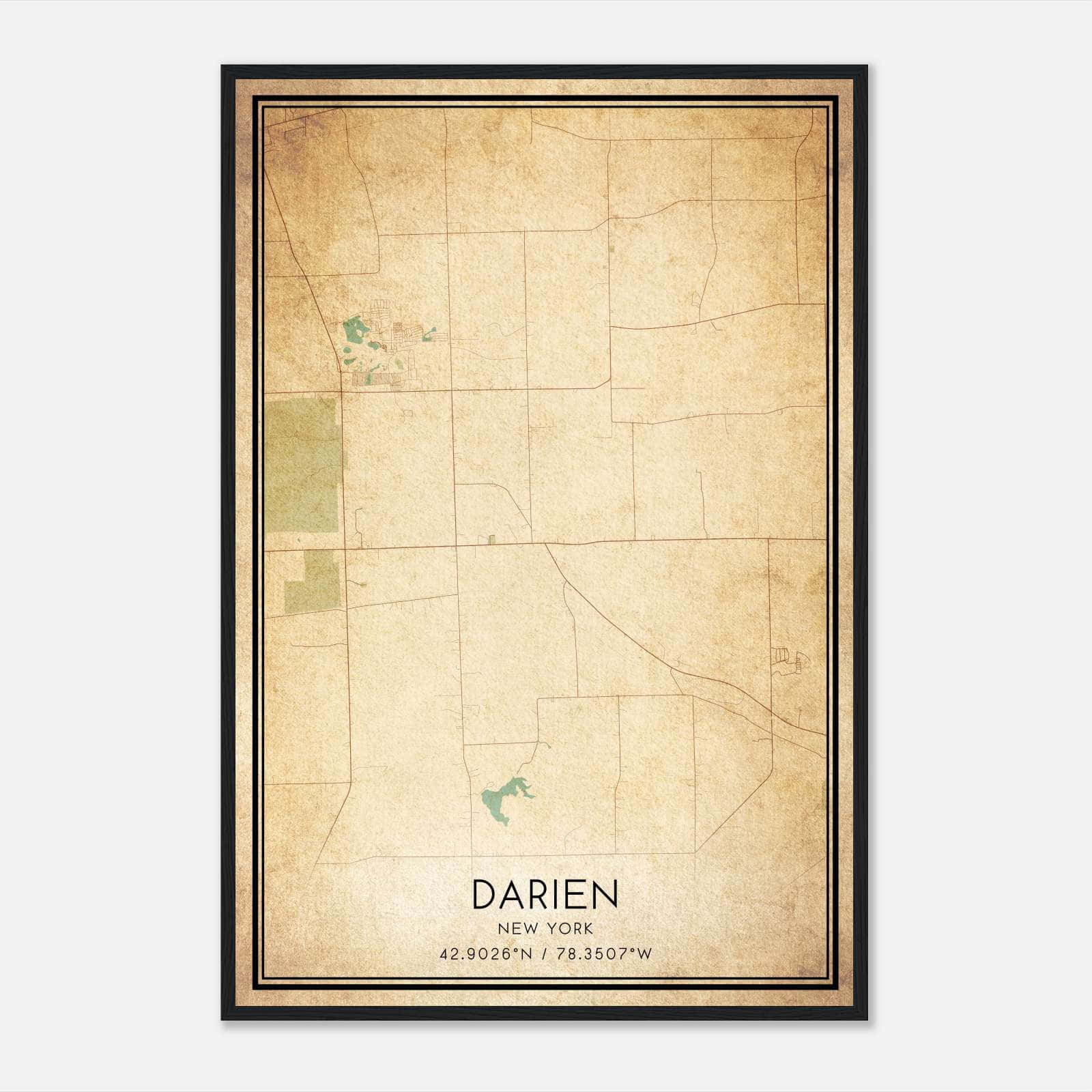 Vintage Darien New York Map Poster, Darien NY City Road Wall Art Print Vintage Darien New York Map Poster, Darien NY City Road Wall Art Print