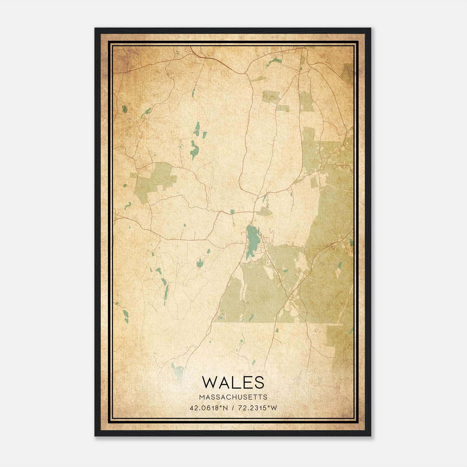 Vintage Wales Massachusetts Map Poster, Wales MA City Road Wall Art Print Vintage Wales Massachusetts Map Poster, Wales MA City Road Wall Art Print
